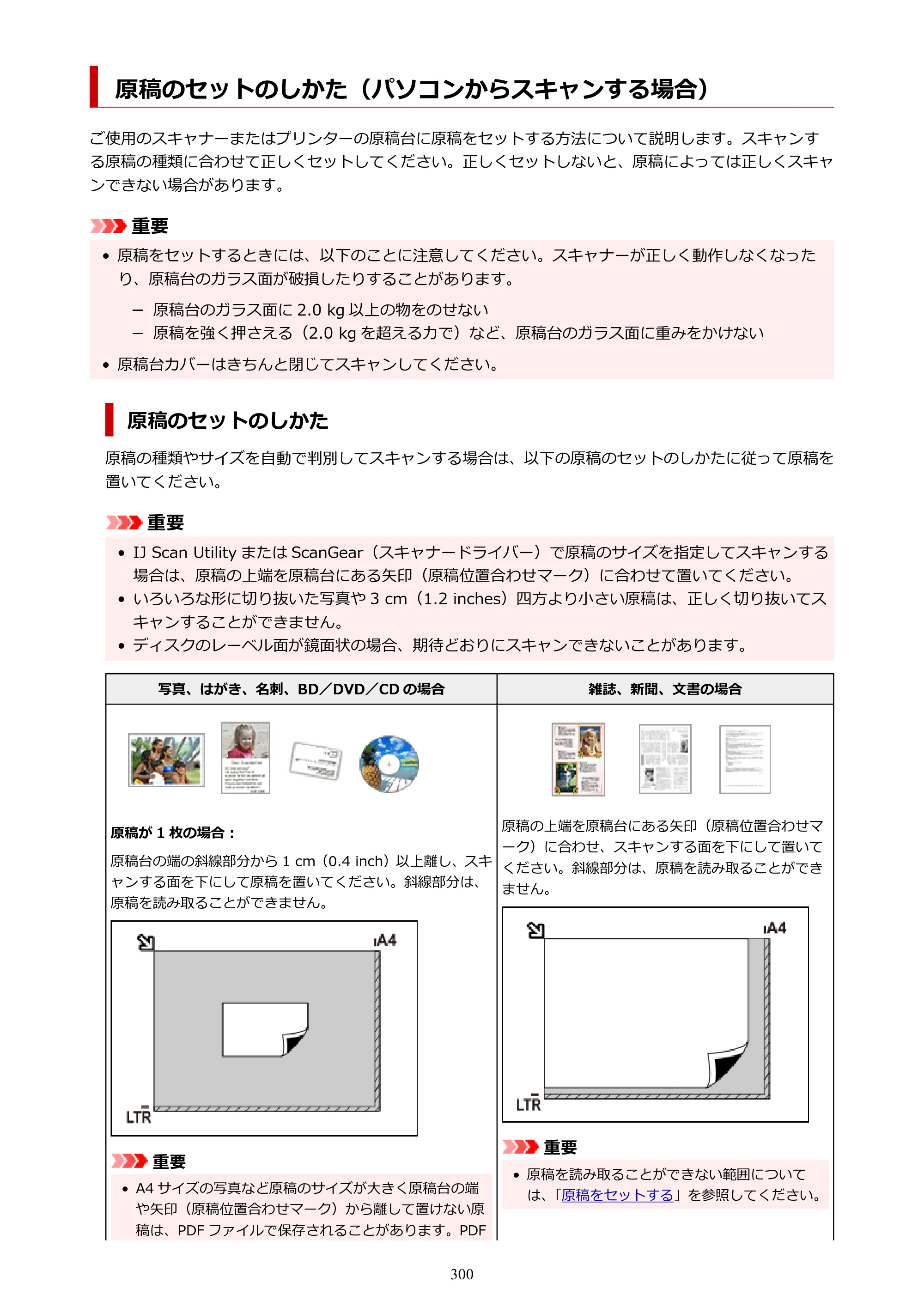 キヤノン PIXUS TS7430 オンラインマニュアル PDF版（Windows版） — 原稿のセットのしかた（パソコンからスキャンする場合） — 原本ページ — 300ページ