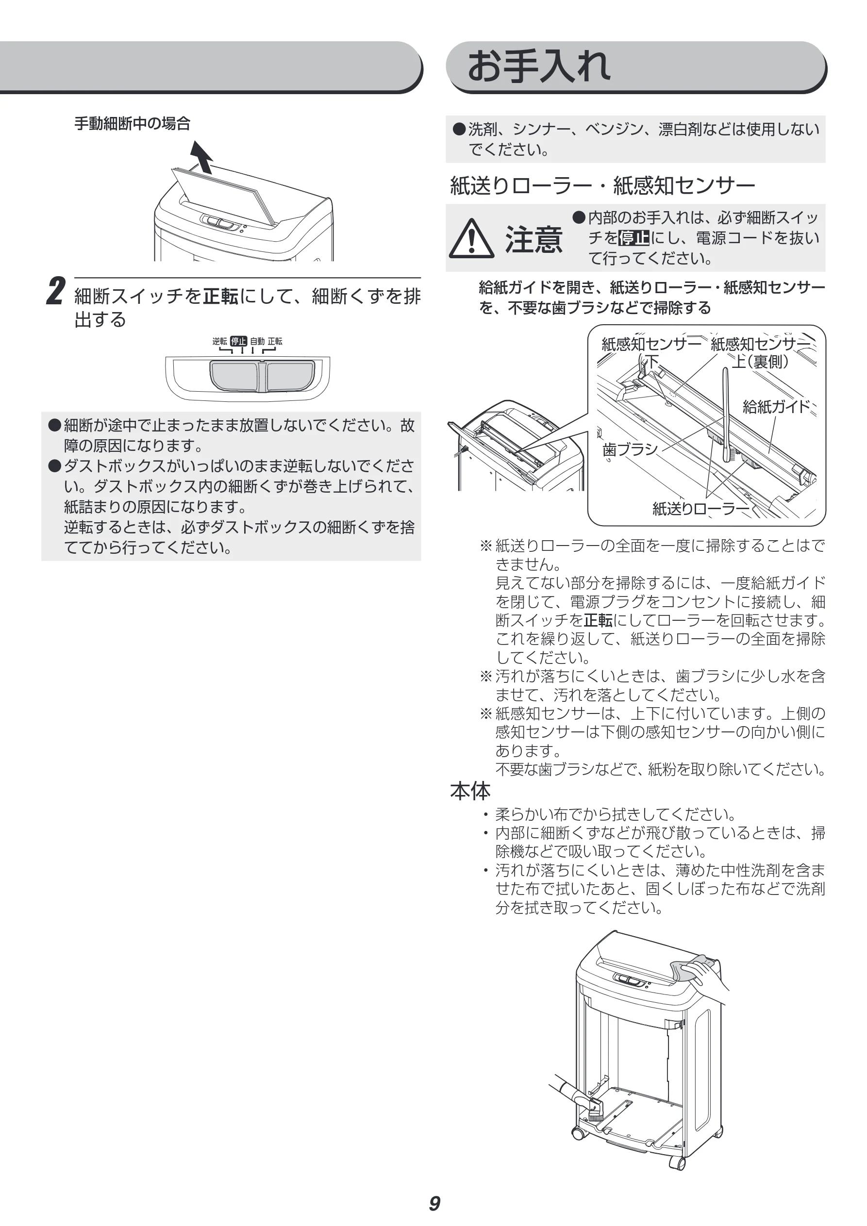 アイリスオーヤマ AFS100C 取扱説明書 — お手入れ — 図版 9-1 — 9ページ