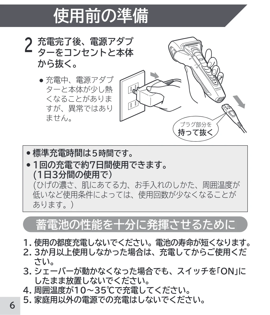 日立 RM-W248 取扱説明書 — 蓄電池の性能を十分に発揮させるために — 図版 6-1 — 6ページ