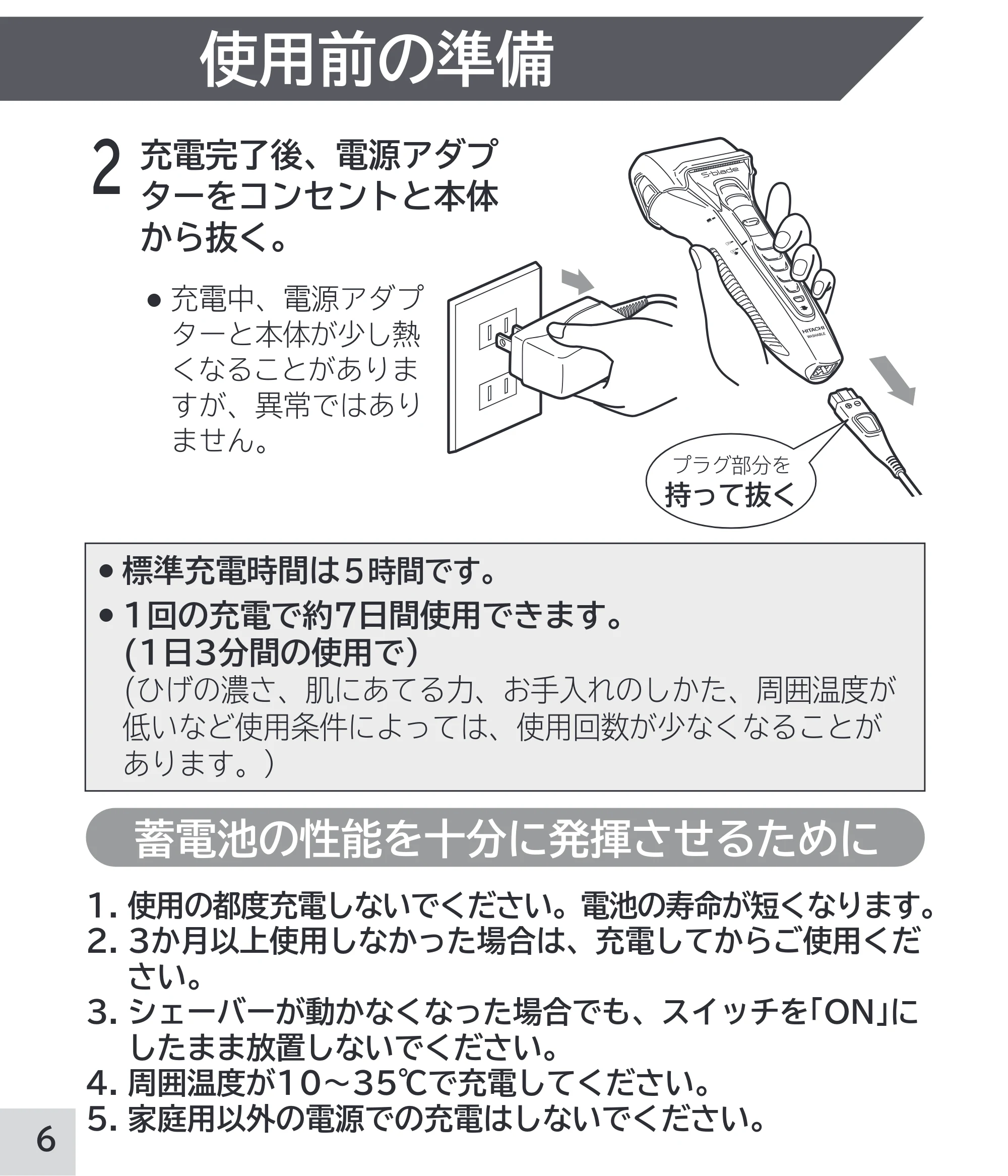 日立 RM-W248 取扱説明書 — 蓄電池の性能を十分に発揮させるために — 原本ページ — 6ページ