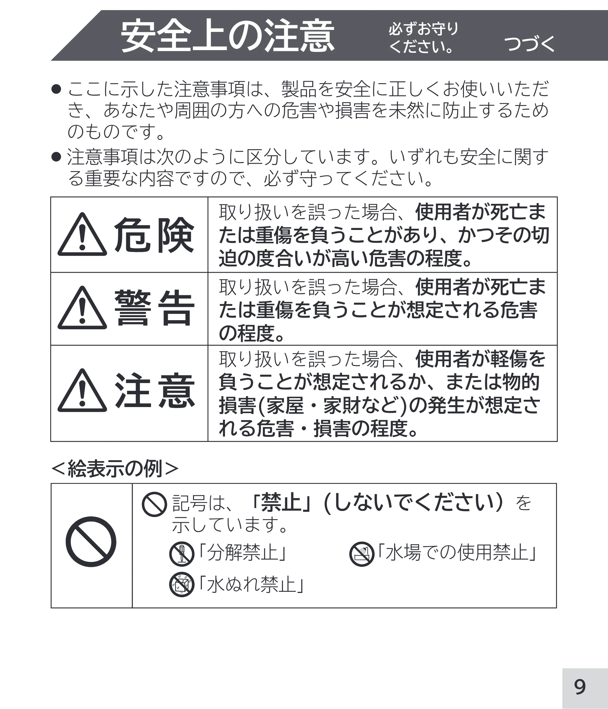 日立 RM-W248 取扱説明書 — 安全上の注意 — 原本ページ — 9ページ