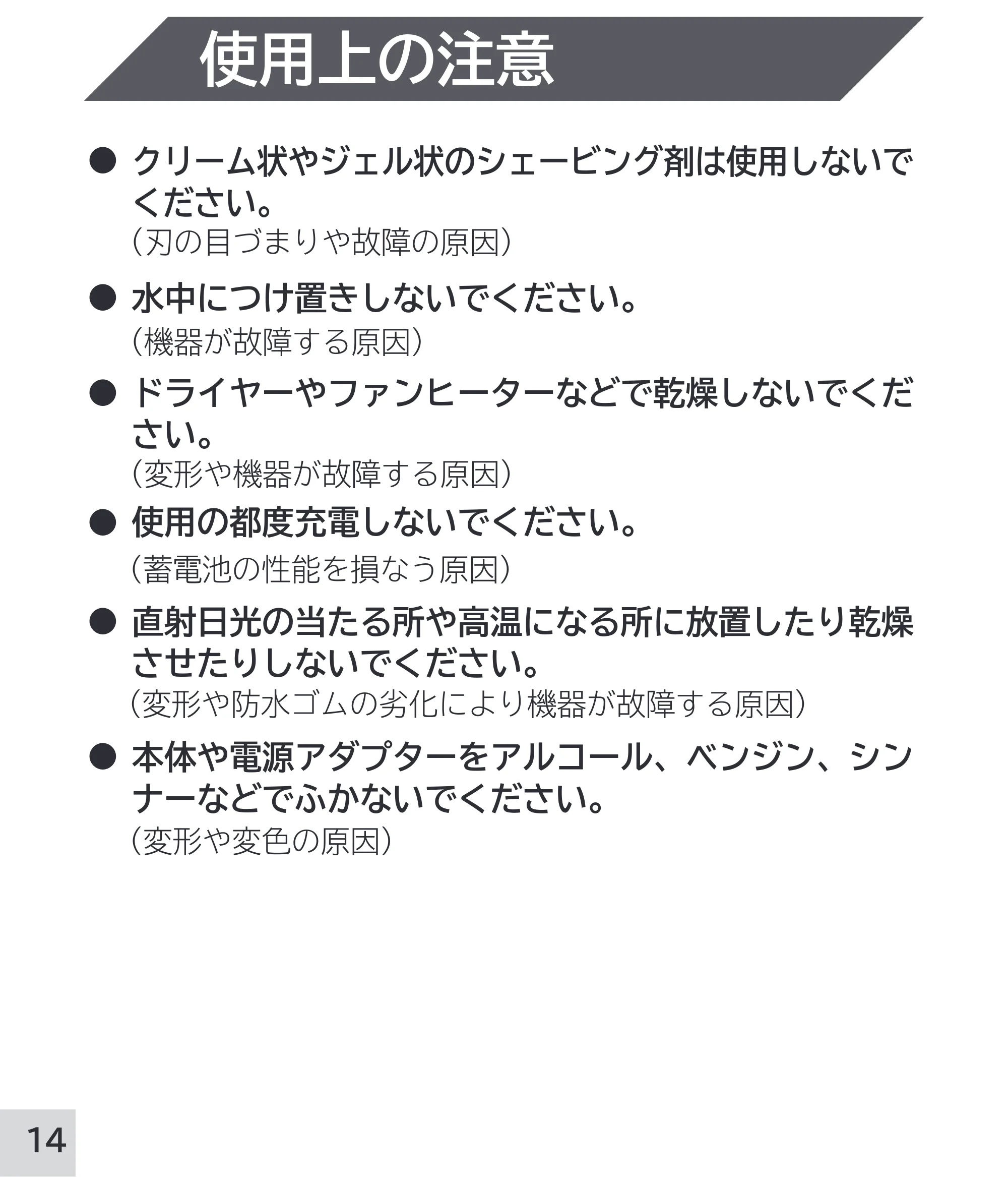 日立 RM-W248 取扱説明書 — 使用上の注意 — 原本ページ — 14ページ