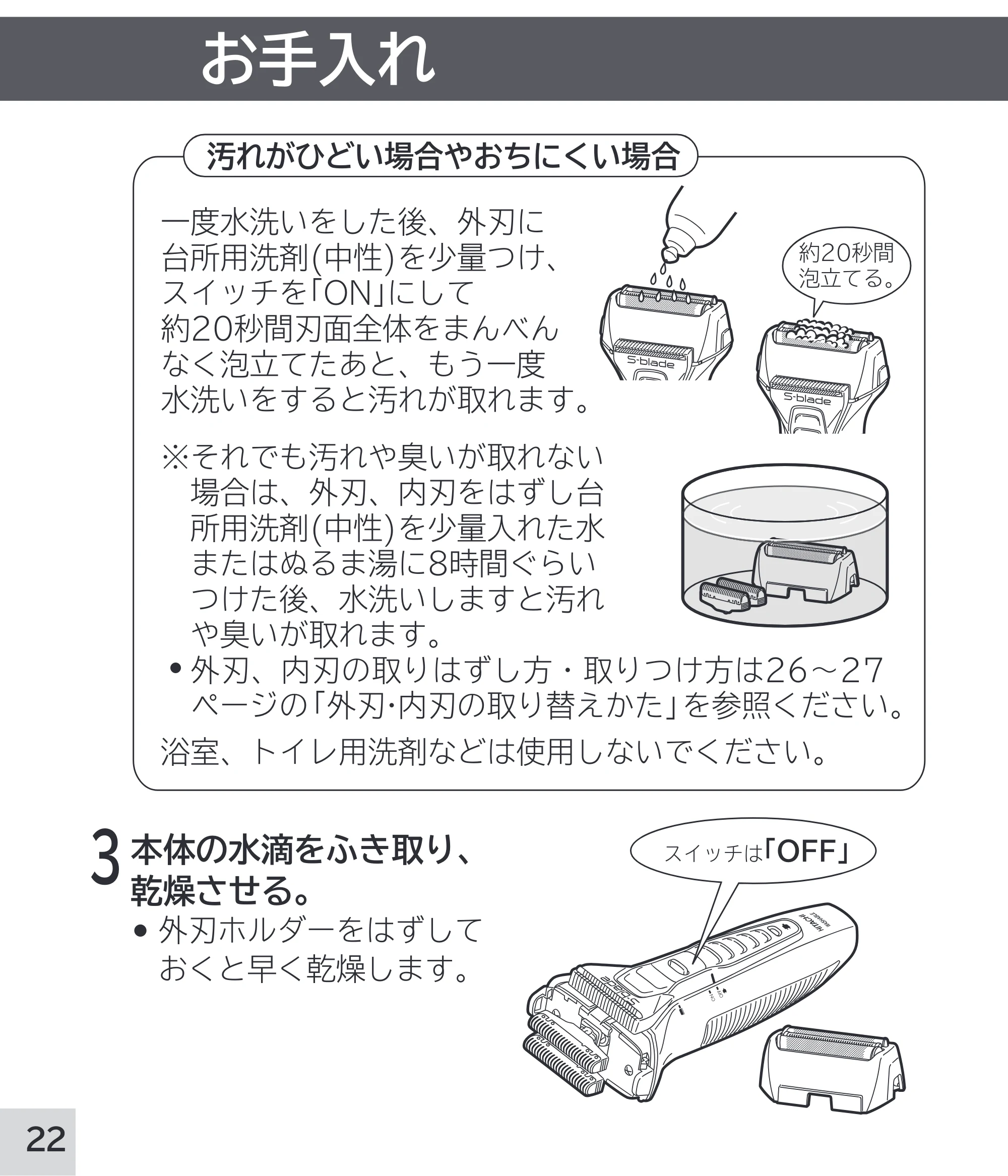 日立 RM-W248 取扱説明書 — お手入れ — 原本ページ — 22ページ