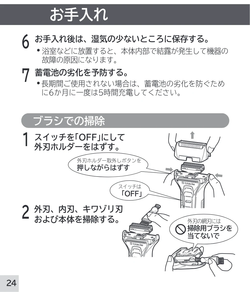 日立 RM-W248 取扱説明書 — ブラシでの掃除 — 図版 24-1 — 24ページ