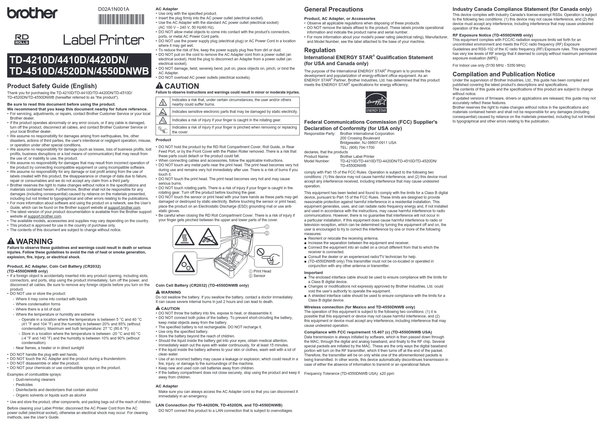 ブラザー TD-4420DNZ / TD-4210D / TD-4420DN 安全にお使いいただくために — 原本ページ — 1ページ