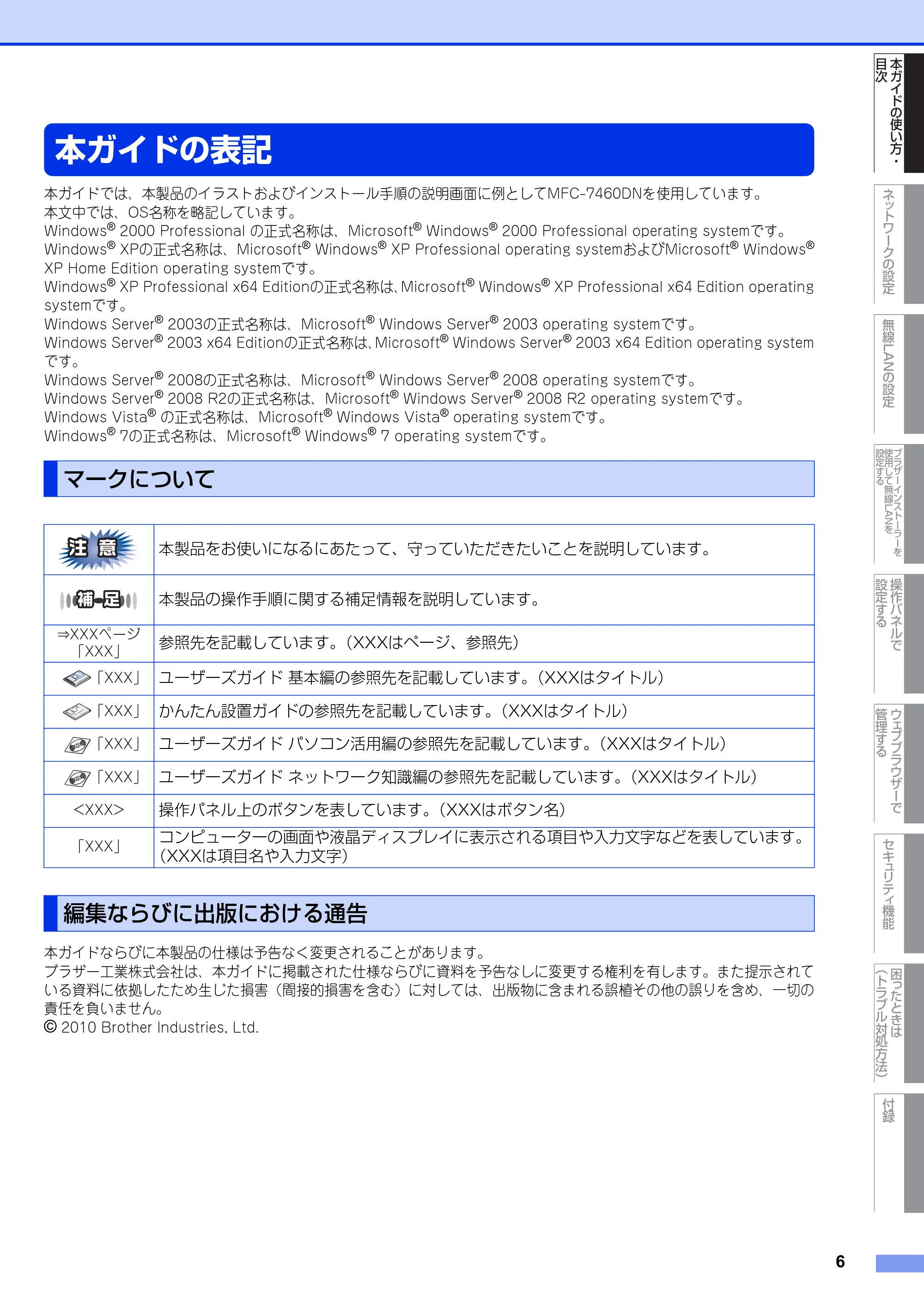 ブラザー DCP-7065DN / MFC-7460DN ユーザーズガイド ～ネットワーク操作編～ — 本ガイドの表記 — 原本ページ — 7ページ