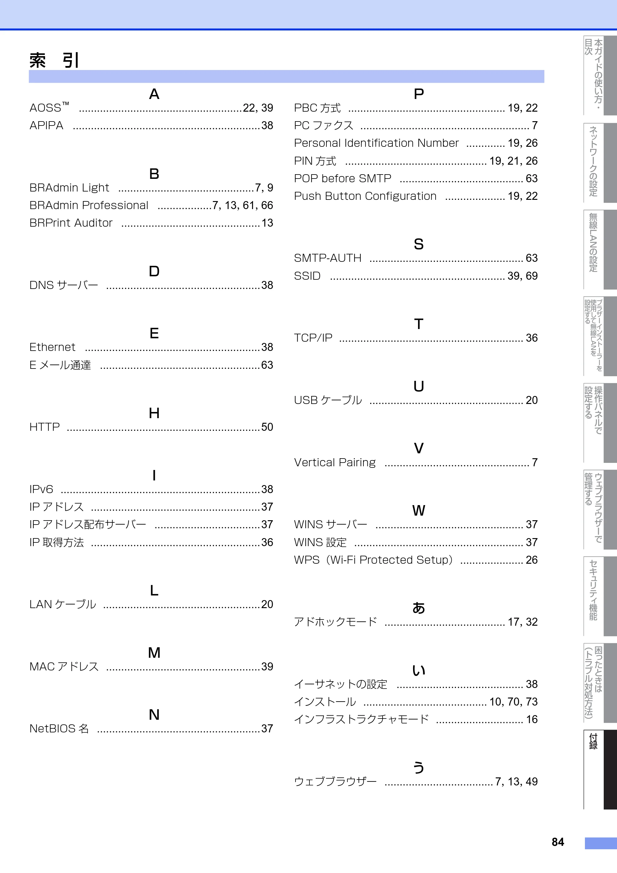 ブラザー DCP-7065DN / MFC-7460DN ユーザーズガイド ～ネットワーク操作編～ — 索 引 — 原本ページ — 85ページ
