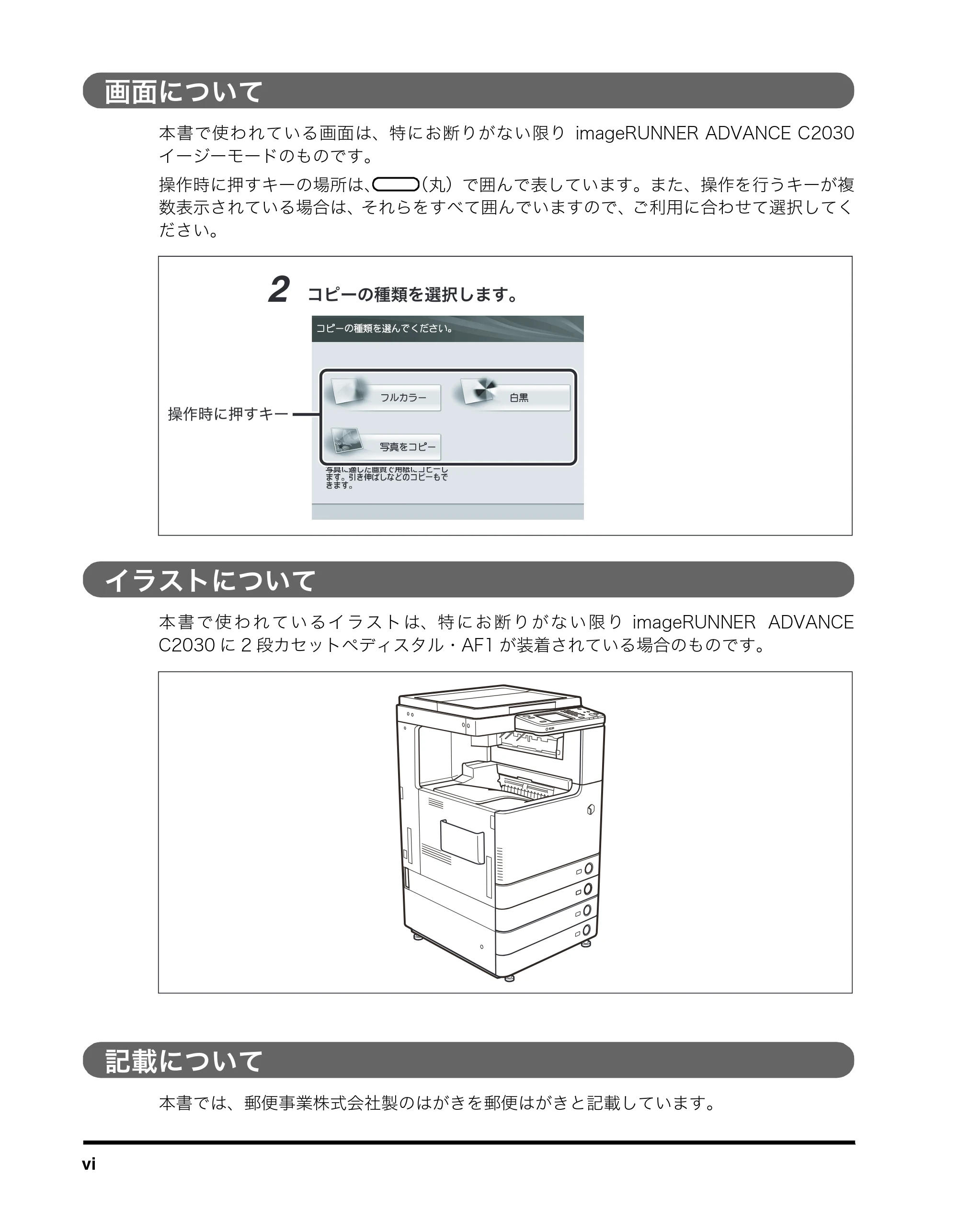 キヤノン imageRUNNER-ADVANCE C2030F/C2030F-R/C2030/C2020F/C2020 イージーモード取扱説明書 2011年6月10日更新 （PDF形式／4.91Mバイト） — 画面について — 原本ページ — 8ページ