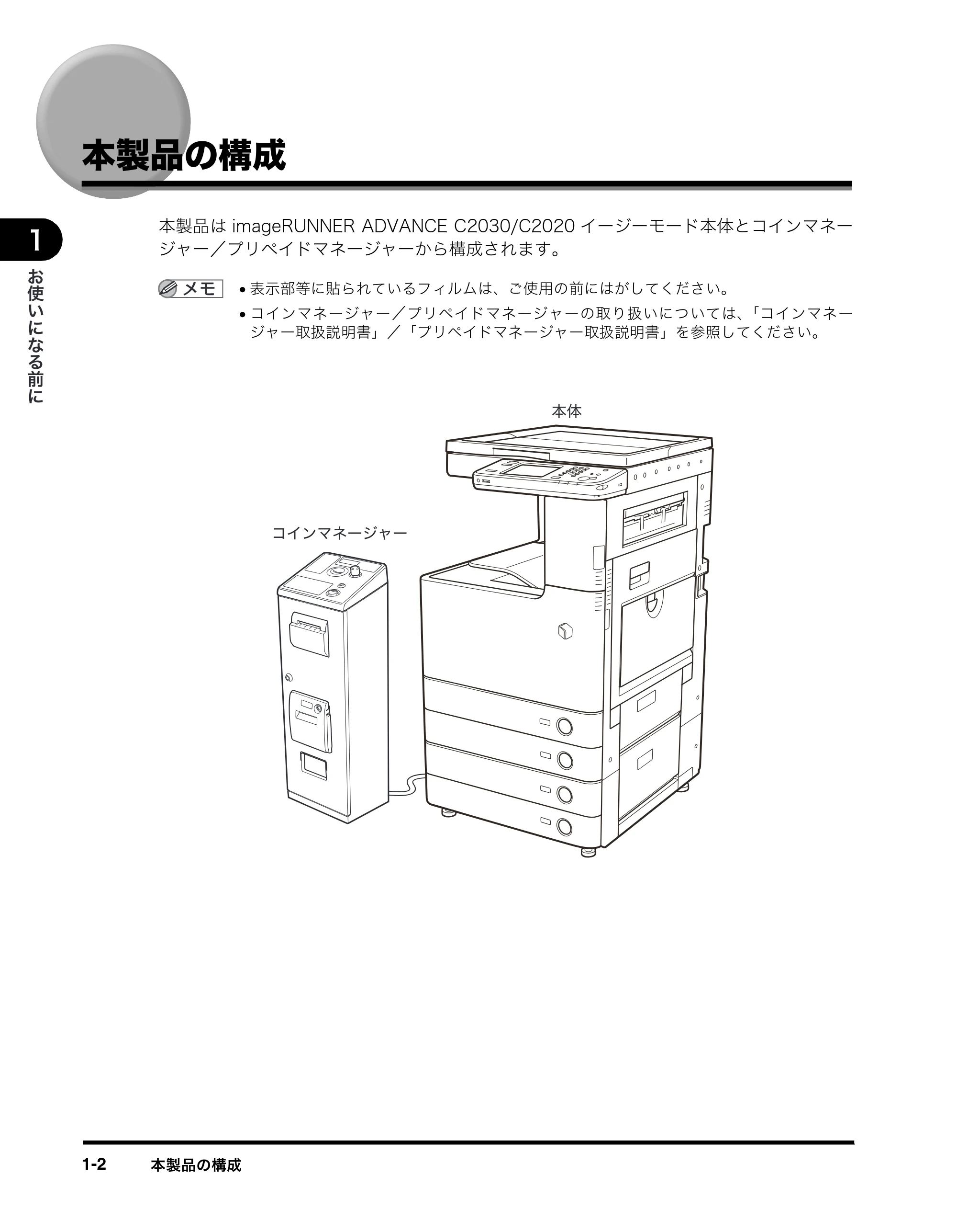 キヤノン imageRUNNER-ADVANCE C2030F/C2030F-R/C2030/C2020F/C2020 イージーモード取扱説明書 2011年6月10日更新 （PDF形式／4.91Mバイト） — 本製品の構成 — 原本ページ — 10ページ