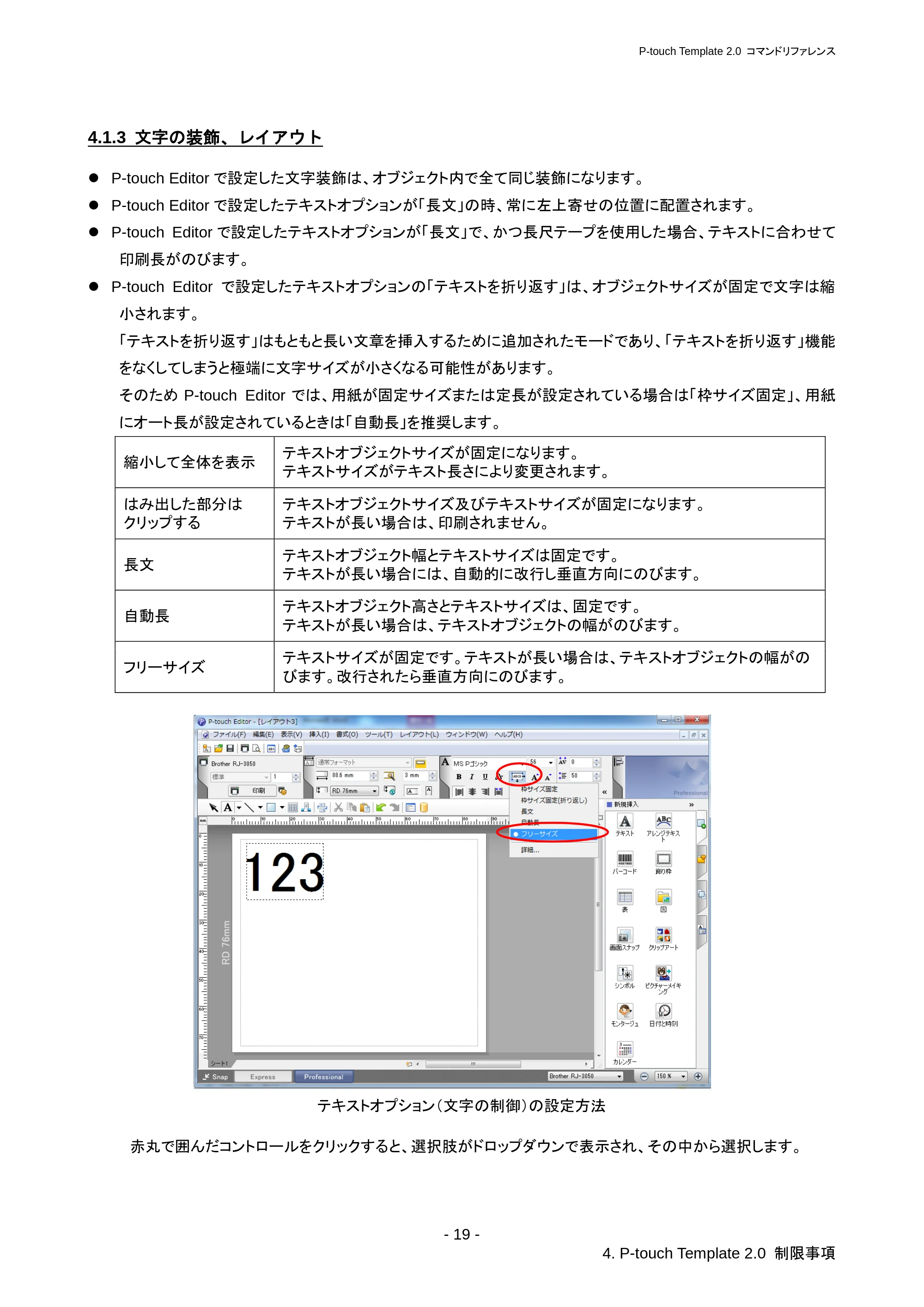 ブラザー RJ-3050 / RJ-3050Ai / RJ-3150 P-touch テンプレートマニュアル / コマンドリファレンス — 5.1 静的コマンド使用時のご注意 — 原本ページ — 25ページ