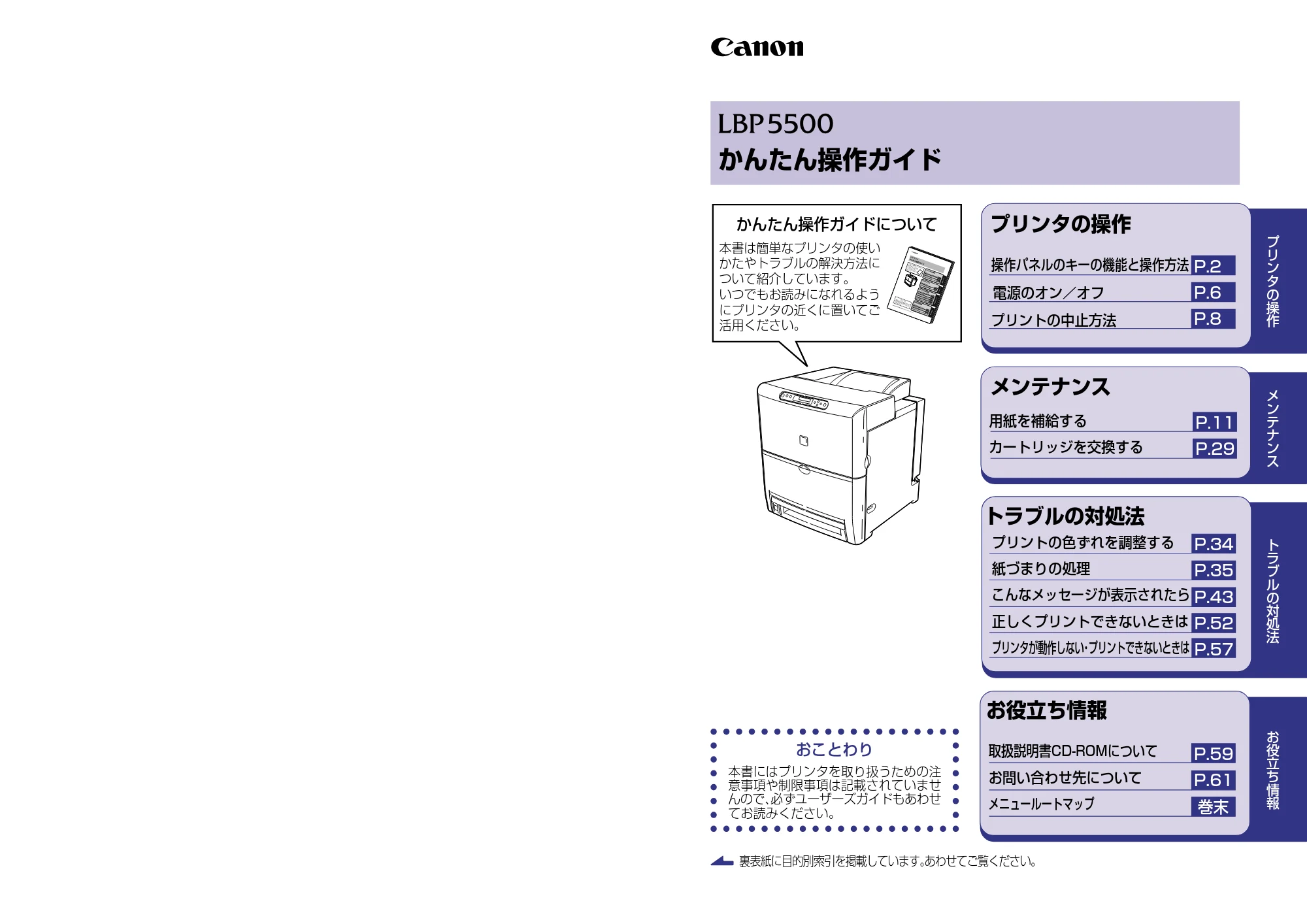 キヤノン LBP5500 かんたん操作ガイド 2006年5月25日更新 (PDF形式/2.6Mバイト) — 原本ページ — 1ページ