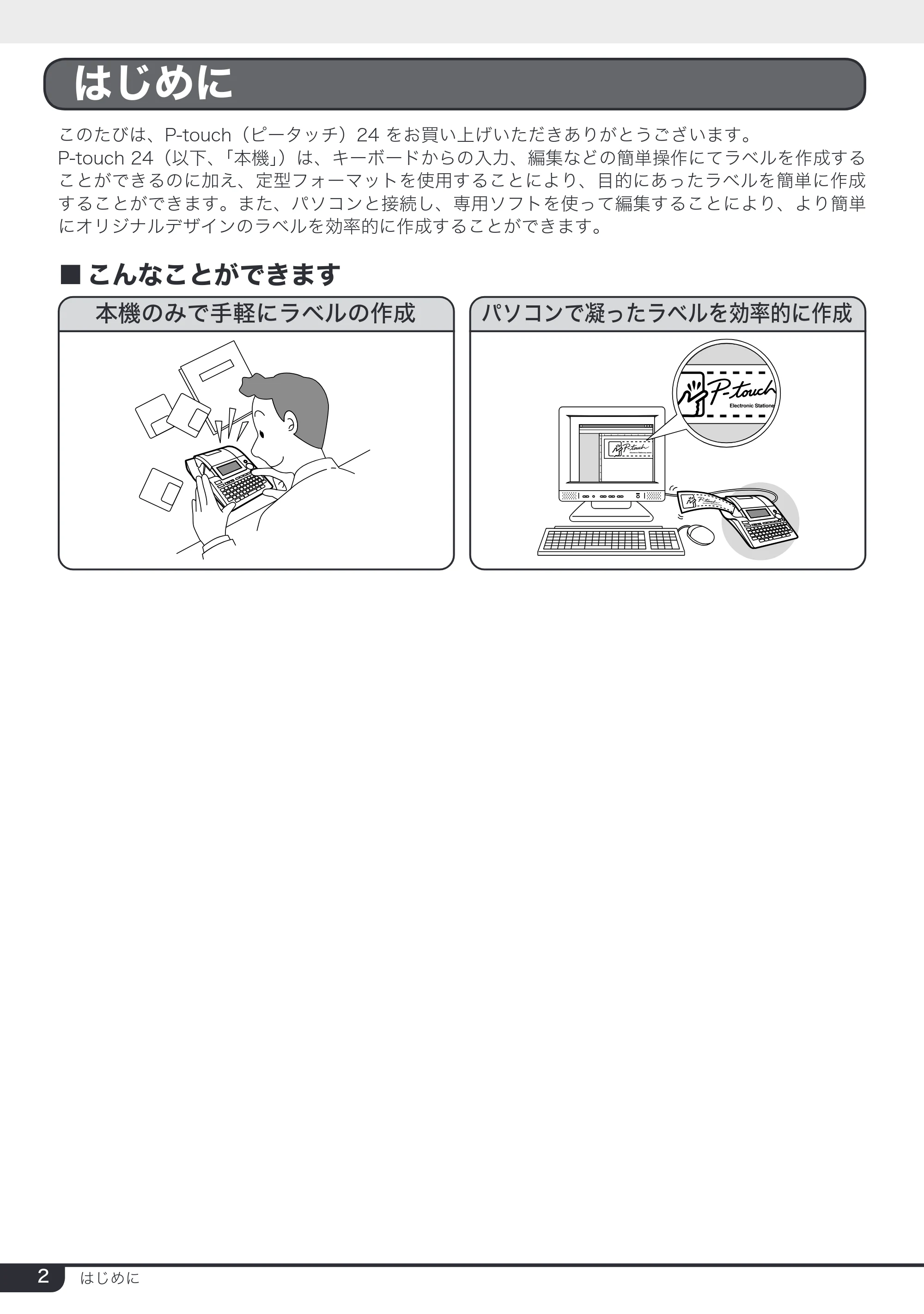 ブラザー PT-24 取扱説明書 (ユーザーズガイド) — 原本ページ — 2ページ