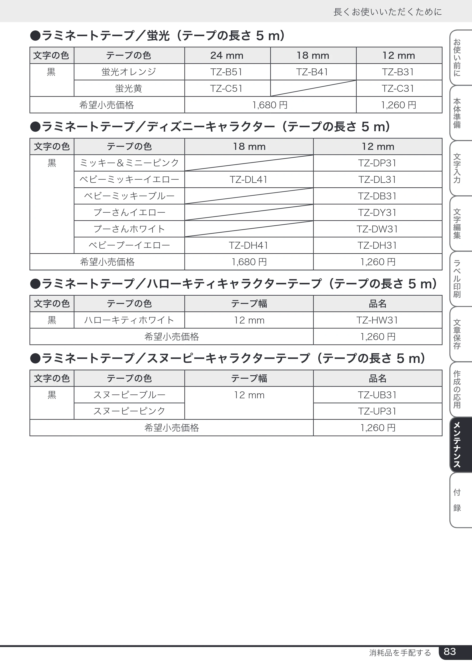 ブラザー PT-24 取扱説明書 (ユーザーズガイド) — 原本ページ — 83ページ