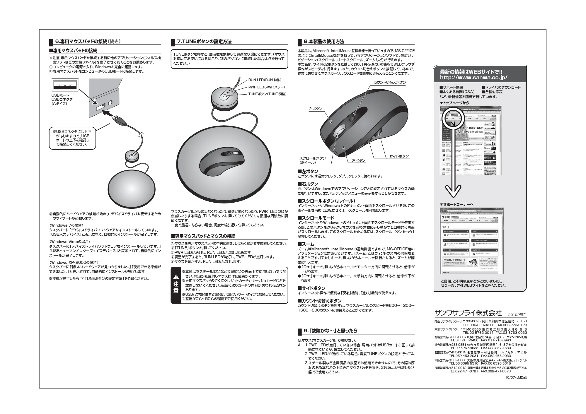 サンワサプライ 401-MA001 取扱説明書 — 最新の情報はWEBサイトで！! http://www.sanwa.co.jp/ — 原本ページ — 2ページ