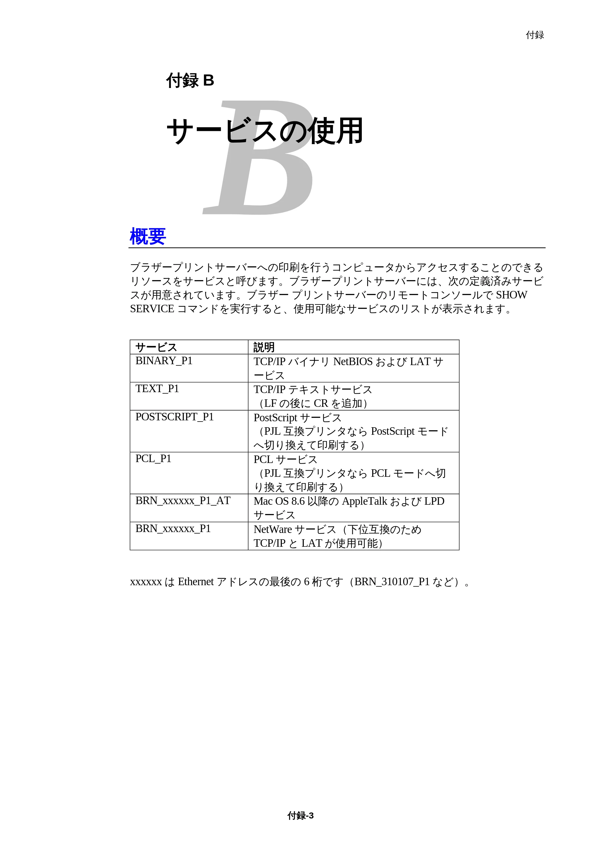 ブラザー HL-1850 / HL-1870N ネットワーク取扱説明書 — 付録B サービスの使用 — 原本ページ — 137ページ
