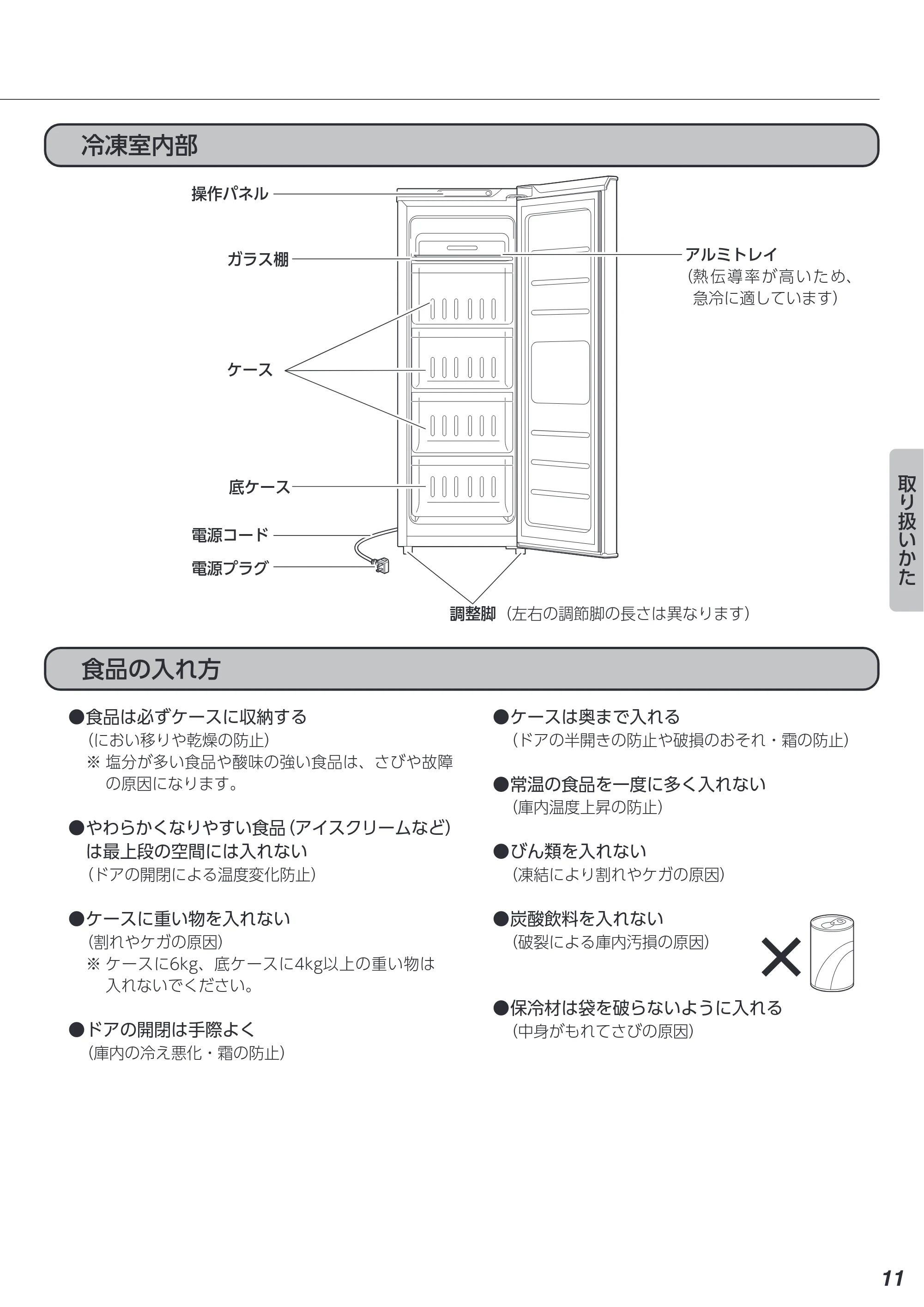 アイリスオーヤマ KUSN-8A 取扱説明書 — 冷凍室内部 — 原本ページ — 11ページ