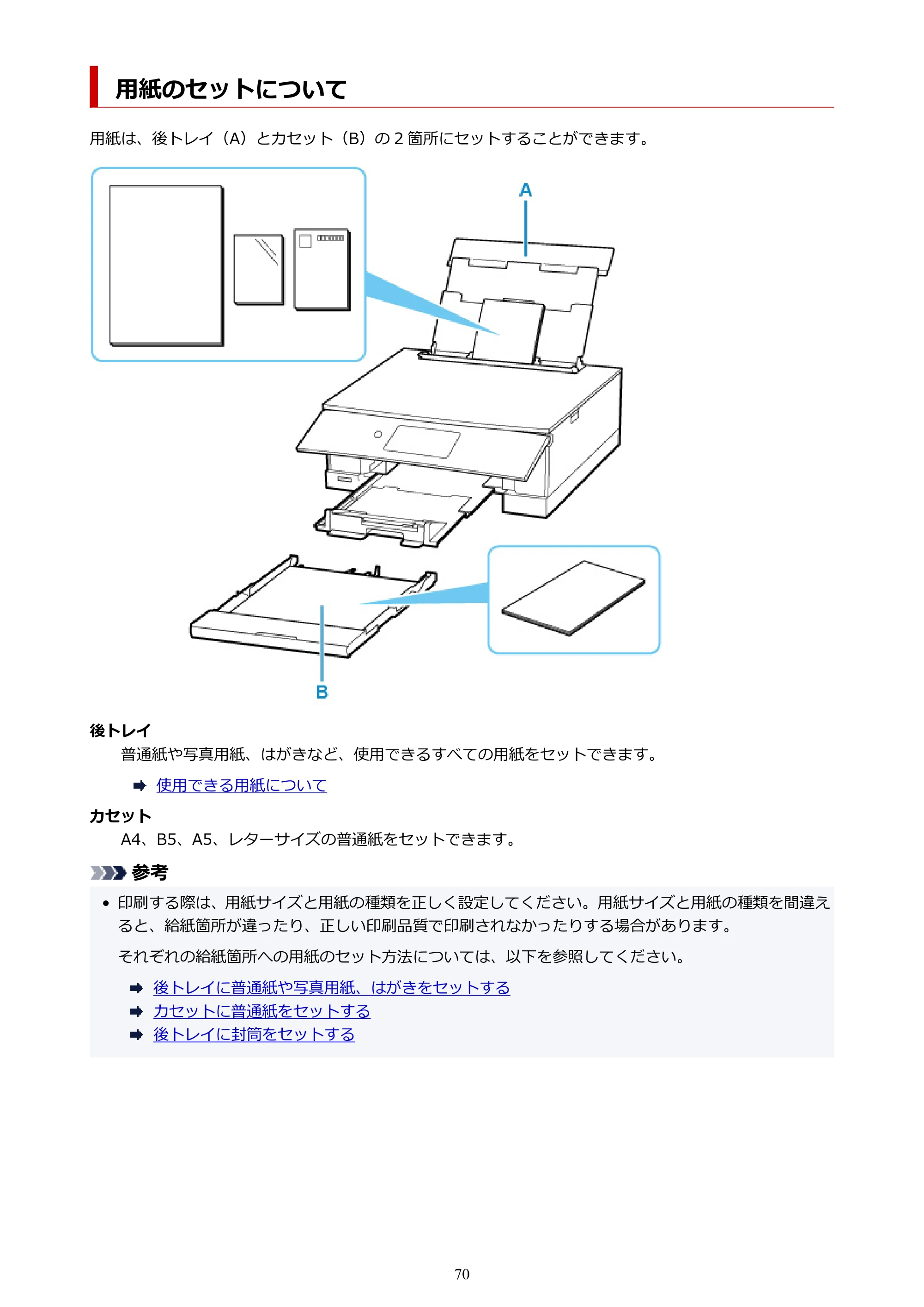 キヤノン PIXUS TS8430 オンラインマニュアル PDF版（Windows版） — 用紙のセットについて — 原本ページ — 70ページ