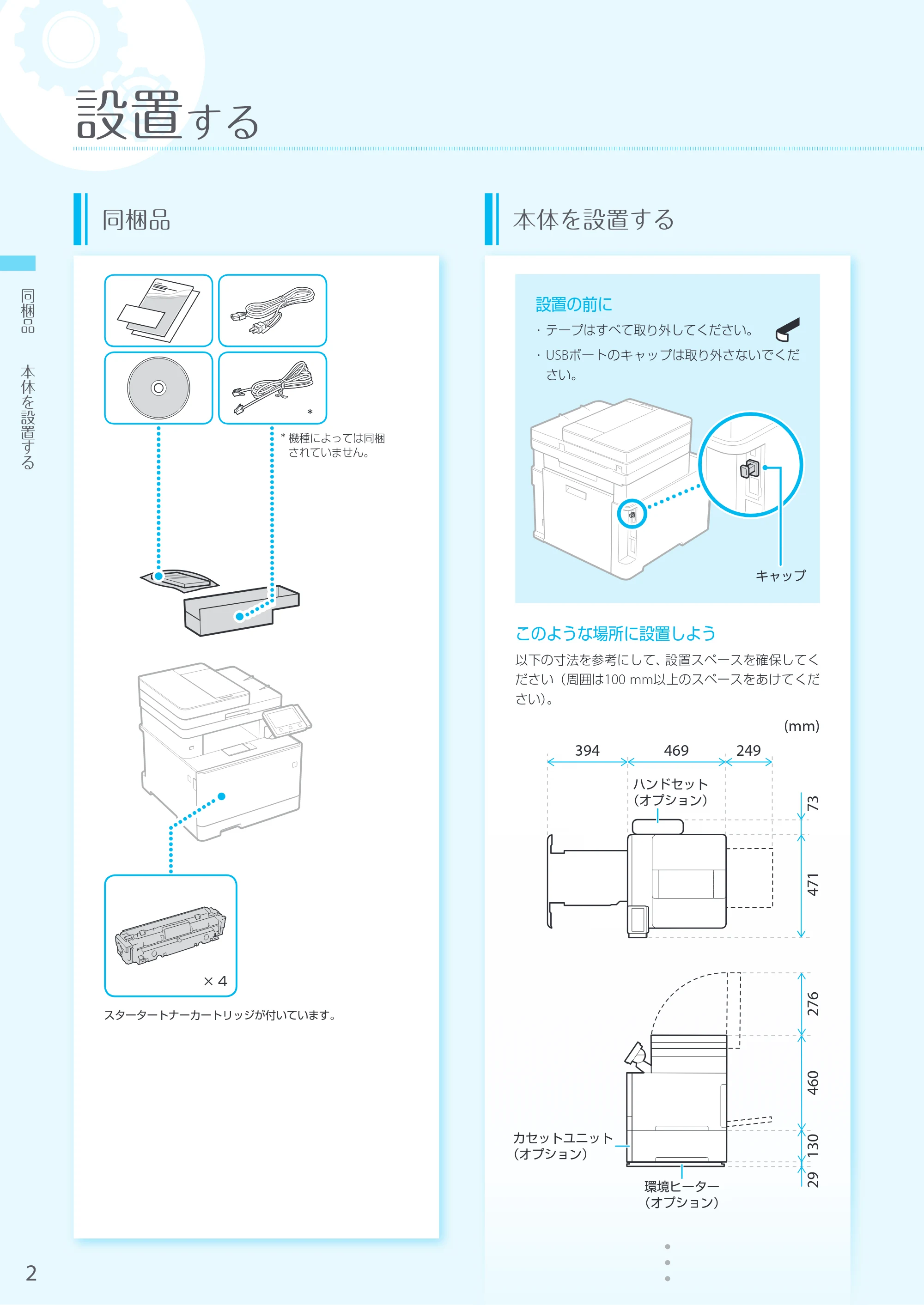 キヤノン MF745Cdw・MF743Cdw・MF741Cdw・MF644Cdw・MF642Cdw MF745Cdw／MF743Cdw／MF741Cdw かんたん設置ガイド 2019年5月15日掲載（PDF：16.5MB） — 原本ページ — 2ページ