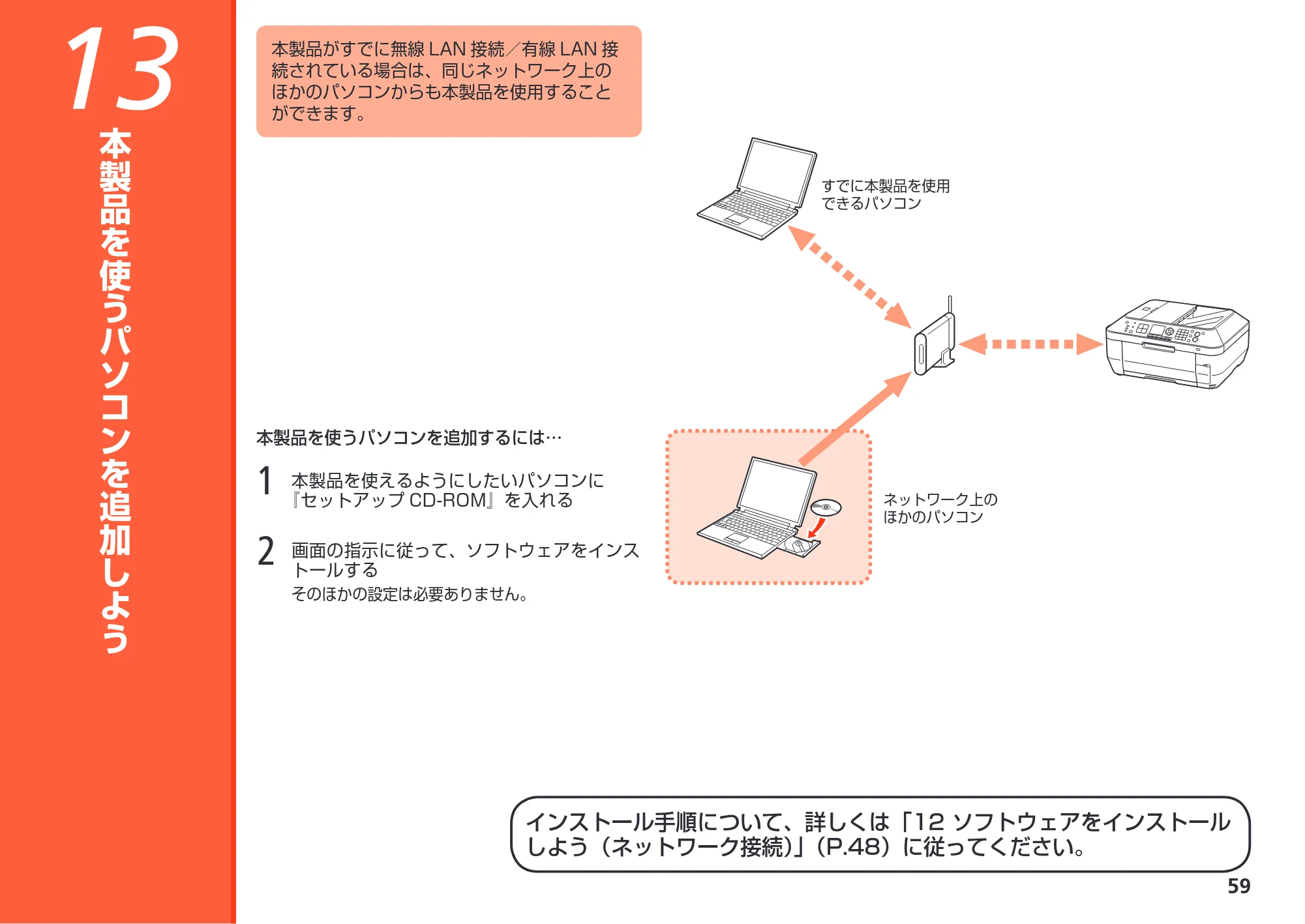 キヤノン PIXUS MX870 かんたんスタートガイド (PDF形式/8.5Mバイト) — 13 本製品を使うパソコンを追加しよう — 原本ページ — 61ページ