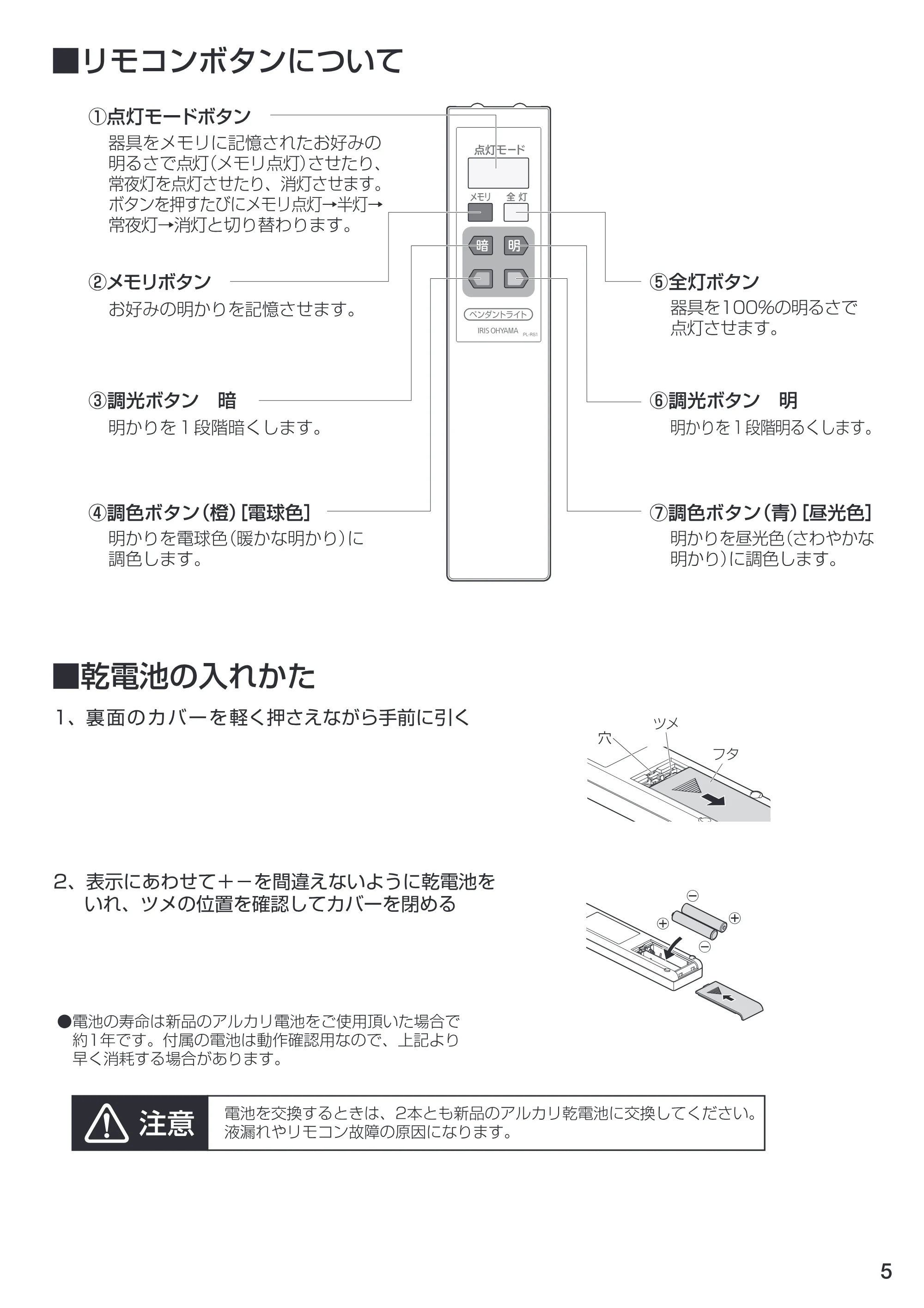 アイリスオーヤマ PL6DL1-P 取扱説明書 — 原本ページ — 5ページ