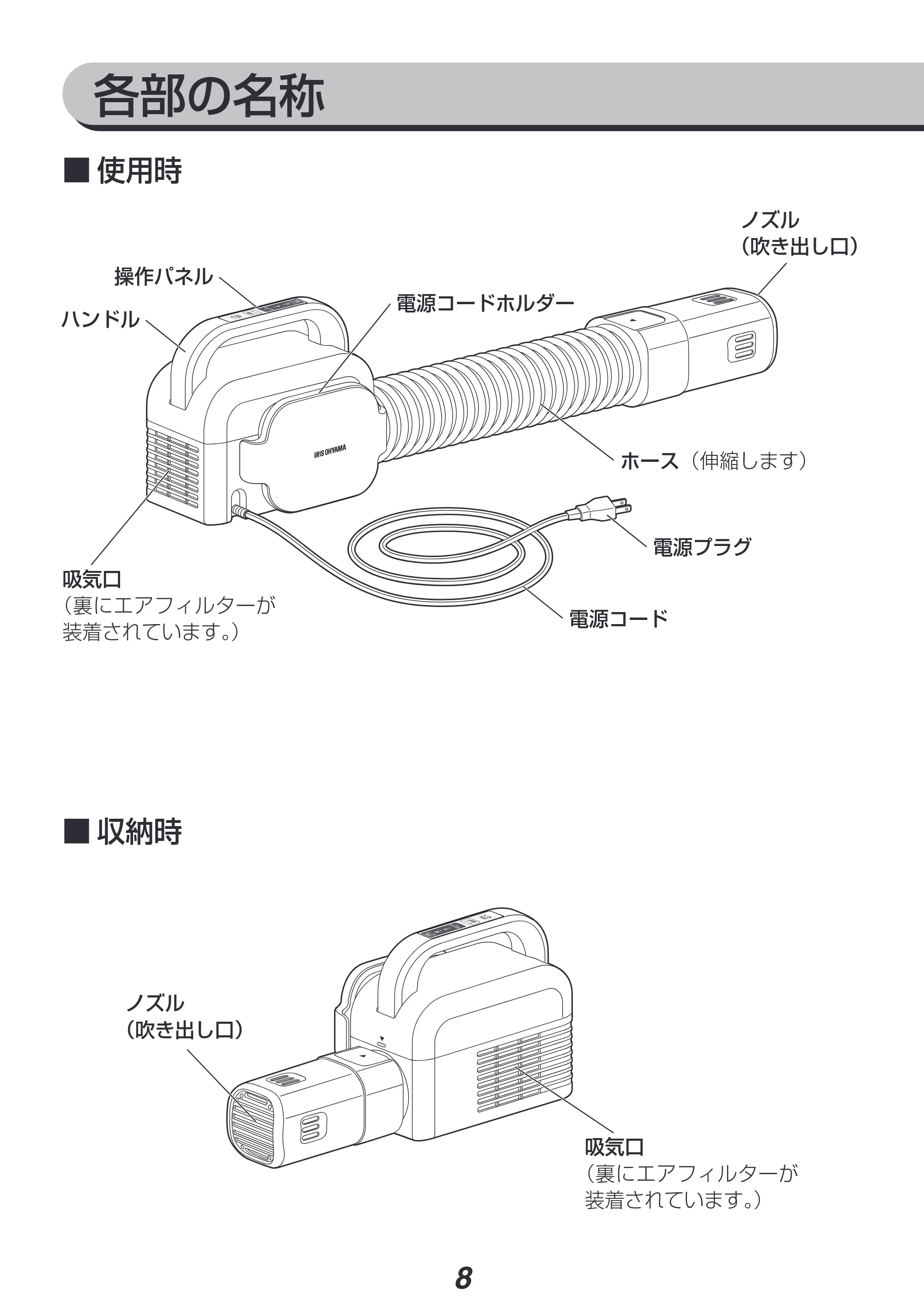 アイリスオーヤマ FK-L1-WP 取扱説明書 — 原本ページ — 8ページ