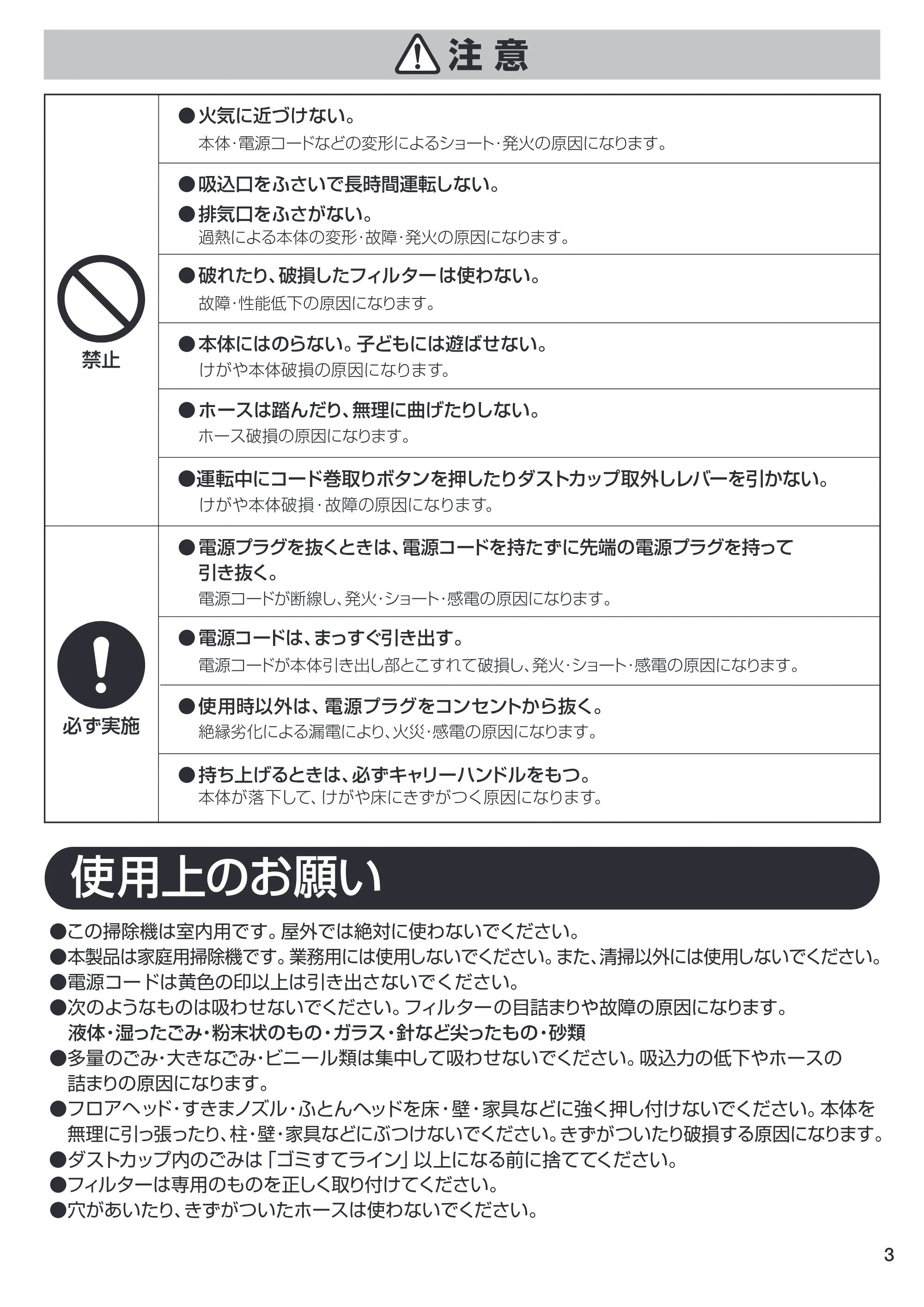 アイリスオーヤマ IC-C100TKE 取扱説明書 — 使用上のお願い — 原本ページ — 3ページ