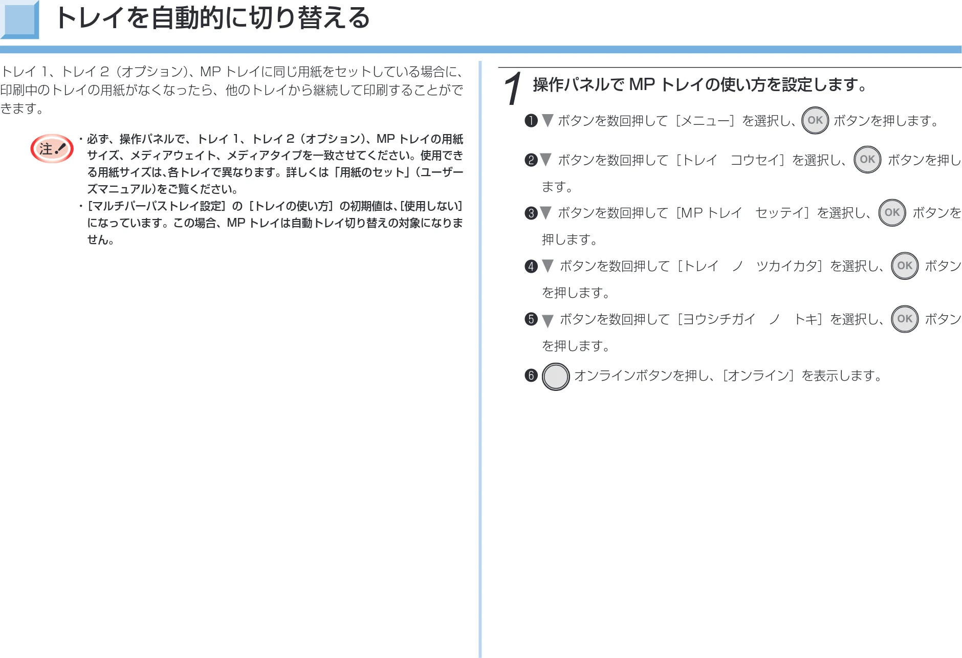 沖電気 C332dnw 活用マニュアル 言語 : 日本語 ac1 (サイズ: 14.5 MB) — トレイを自動的に切り替える — 図版 91-1 — 91ページ