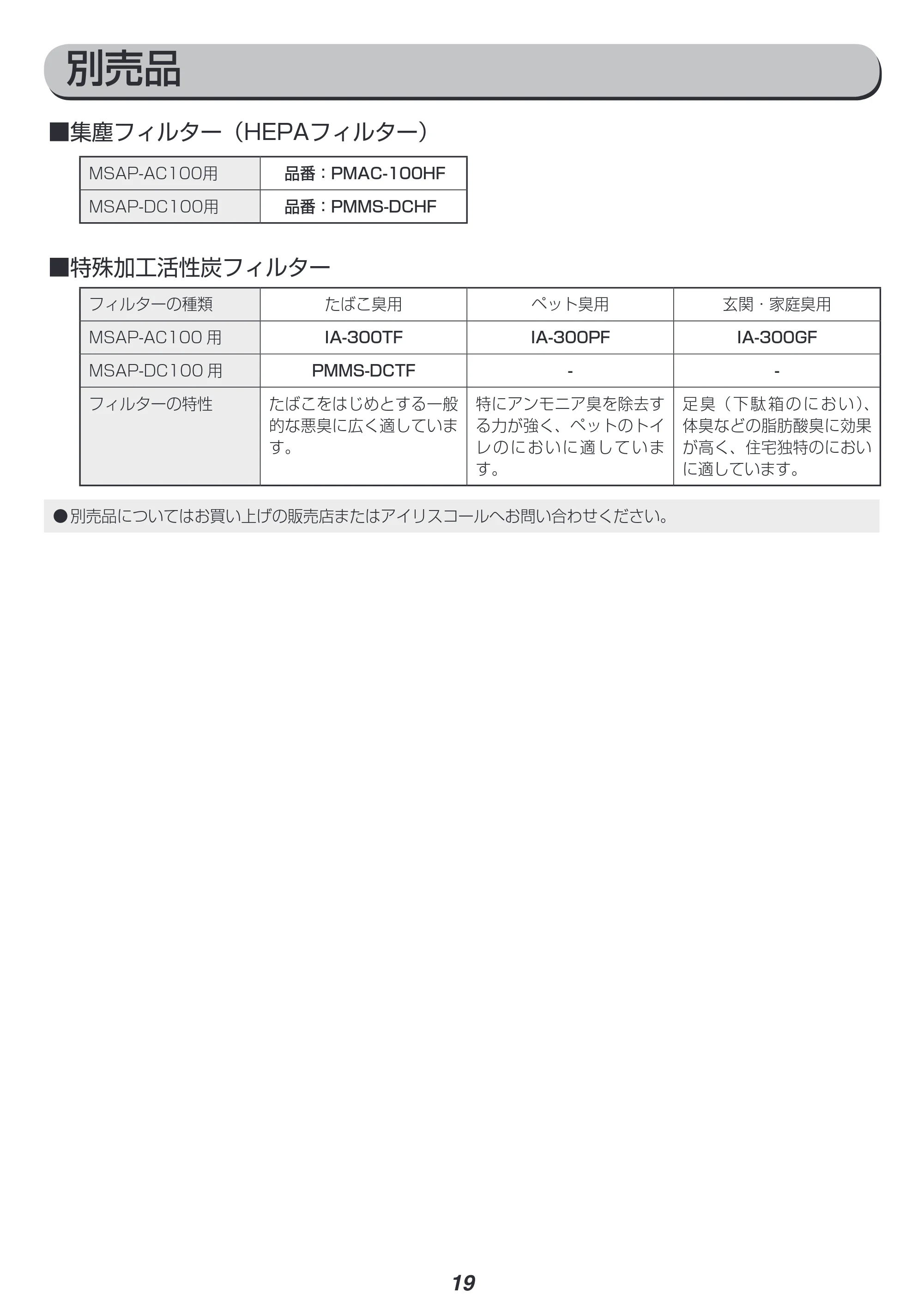 アイリスオーヤマ MSAP-DC100 取扱説明書 — 原本ページ — 19ページ