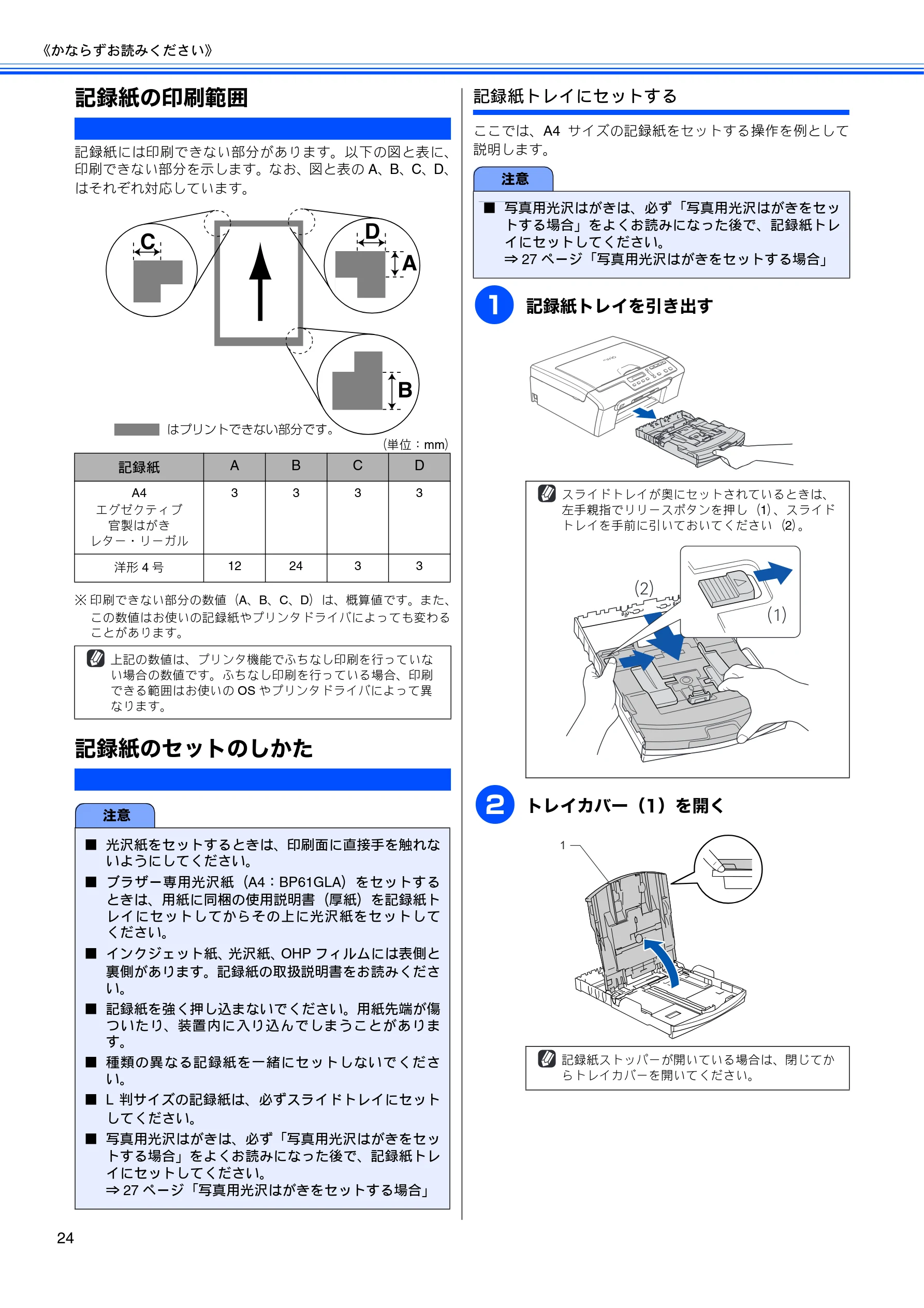ブラザー DCP-155C 取扱説明書（本体） — 記録紙の印刷範囲 — 図版 26-1 — 26ページ