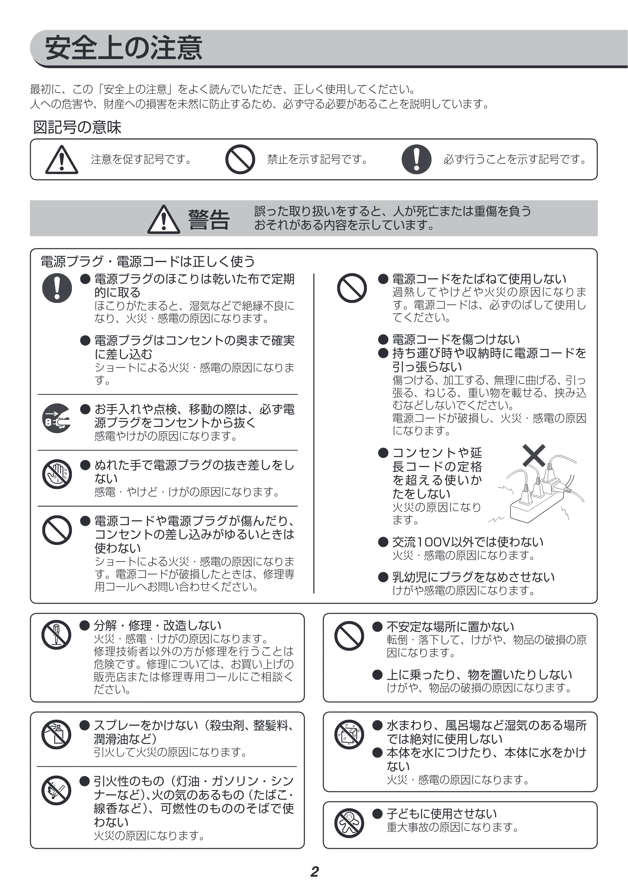 アイリスオーヤマ OF18J 取扱説明書 — 安全上の注意 — 原本ページ — 2ページ
