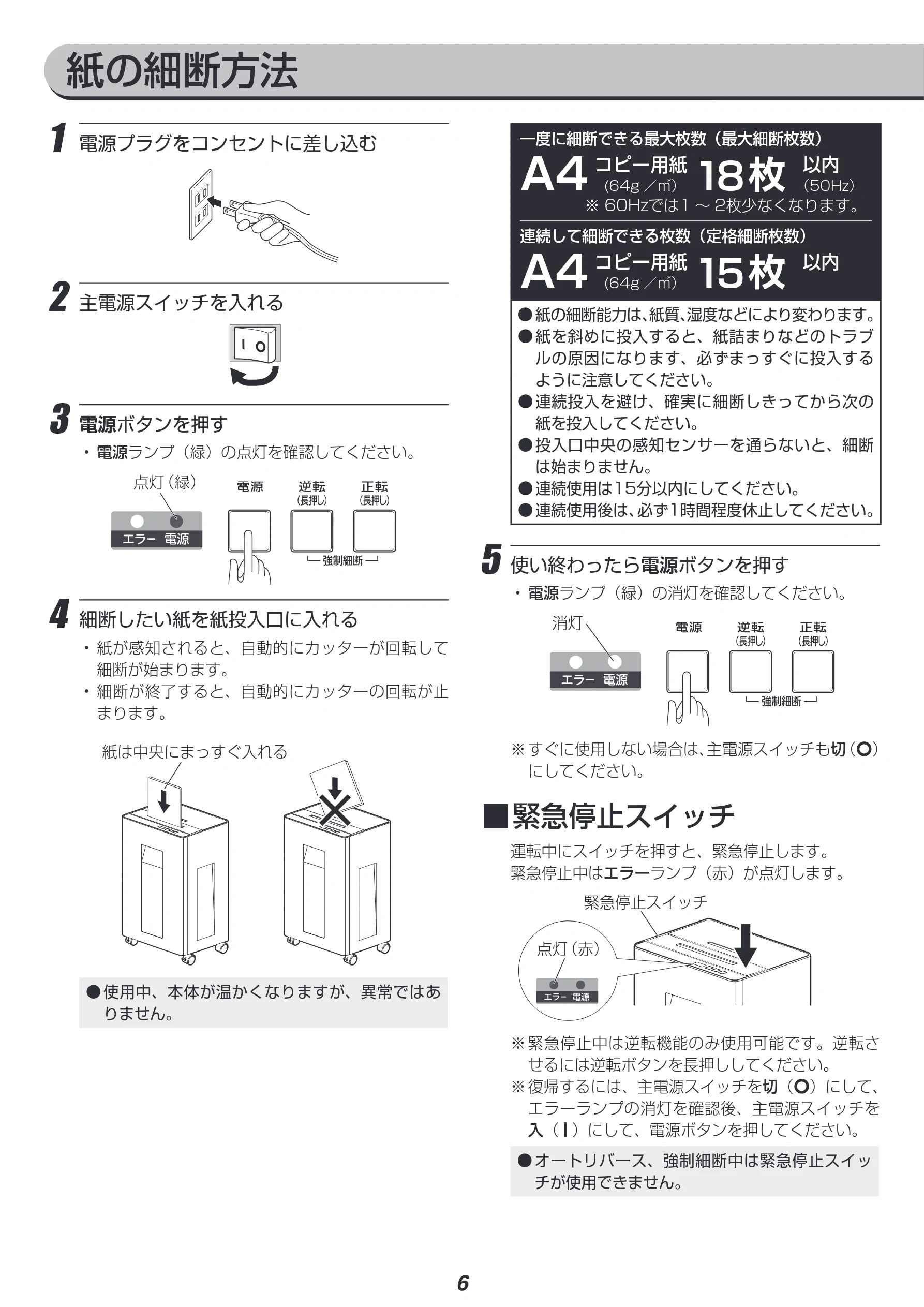 アイリスオーヤマ OF18J 取扱説明書 — 紙の細断方法 — 図版 6-1 — 6ページ