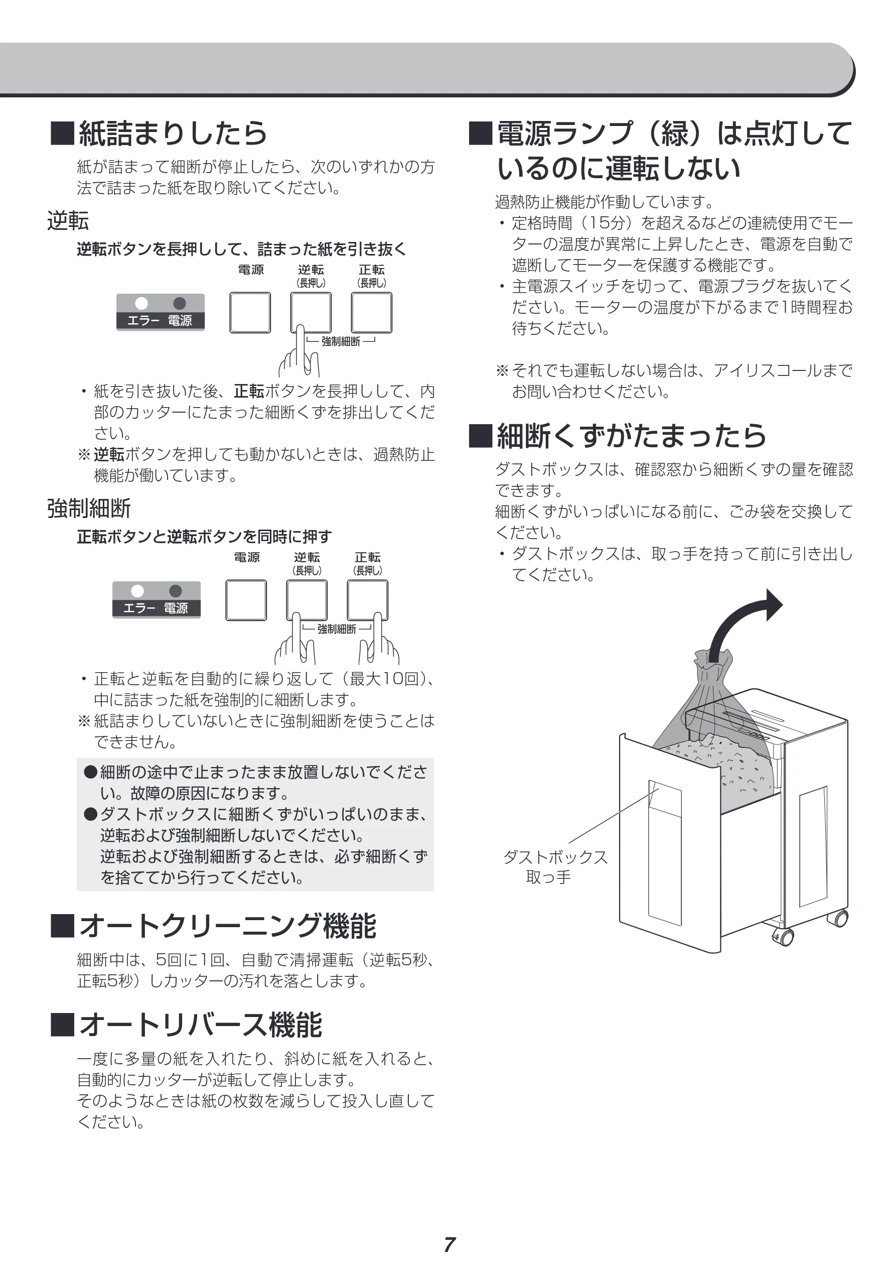 アイリスオーヤマ OF18J 取扱説明書 — ■ ■紙詰まりしたら — 図版 7-1 — 7ページ