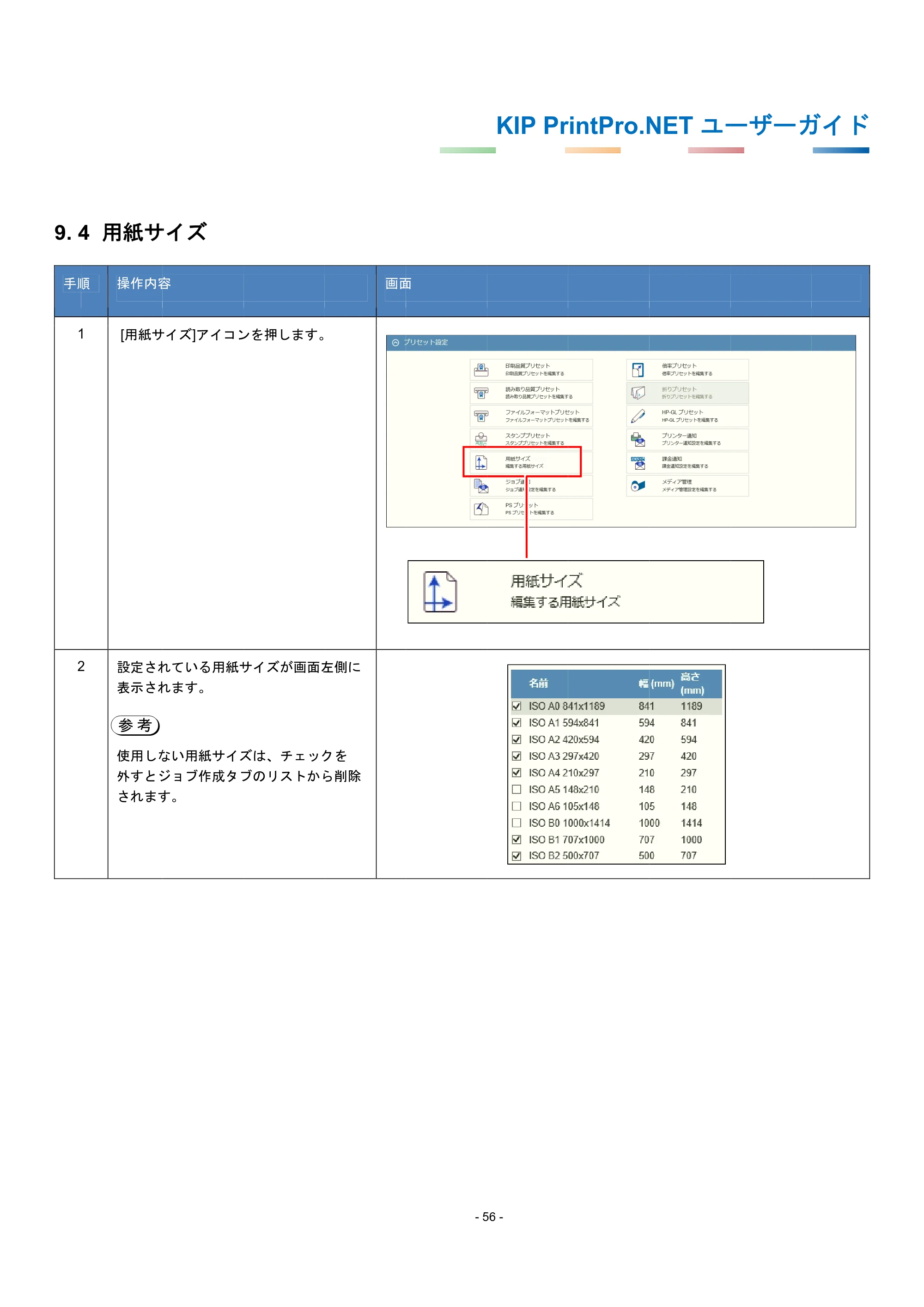 京セラ KIP 7170G KIP PrintPro.Net ユーザーガイド — 9.4 用紙サイズ — 原本ページ — 60ページ