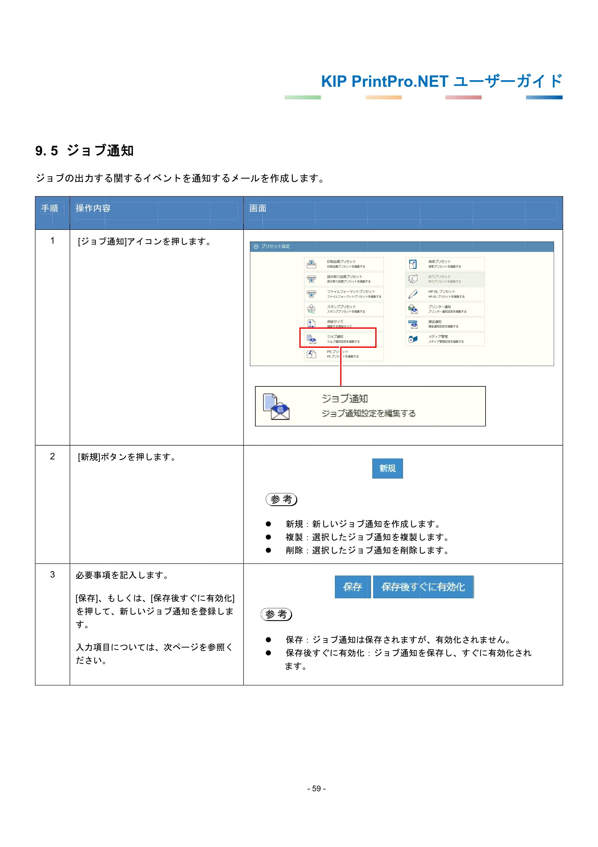 京セラ KIP 7170G KIP PrintPro.Net ユーザーガイド — 9.5 ジョブ通知 — 原本ページ — 63ページ