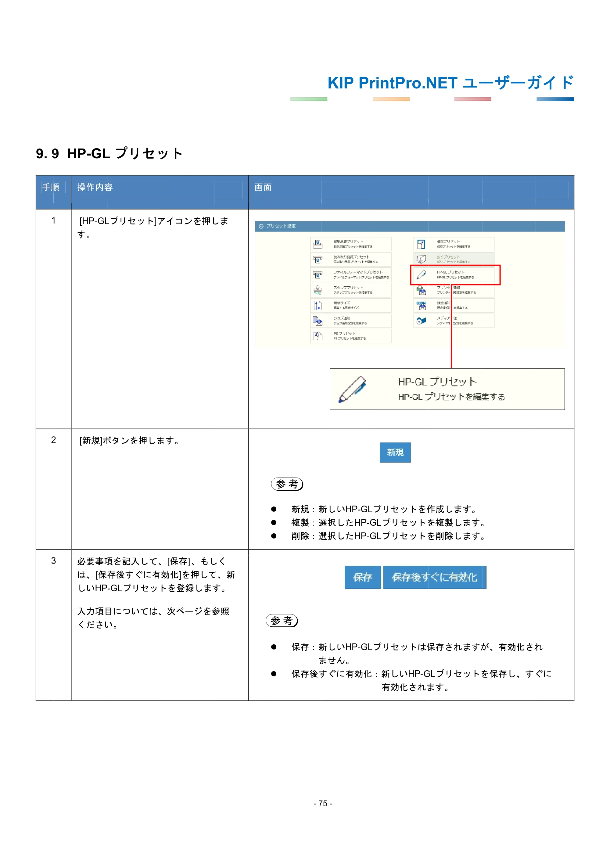 京セラ KIP 7170G KIP PrintPro.Net ユーザーガイド — 9.9 HP-GLプリセット — 原本ページ — 79ページ