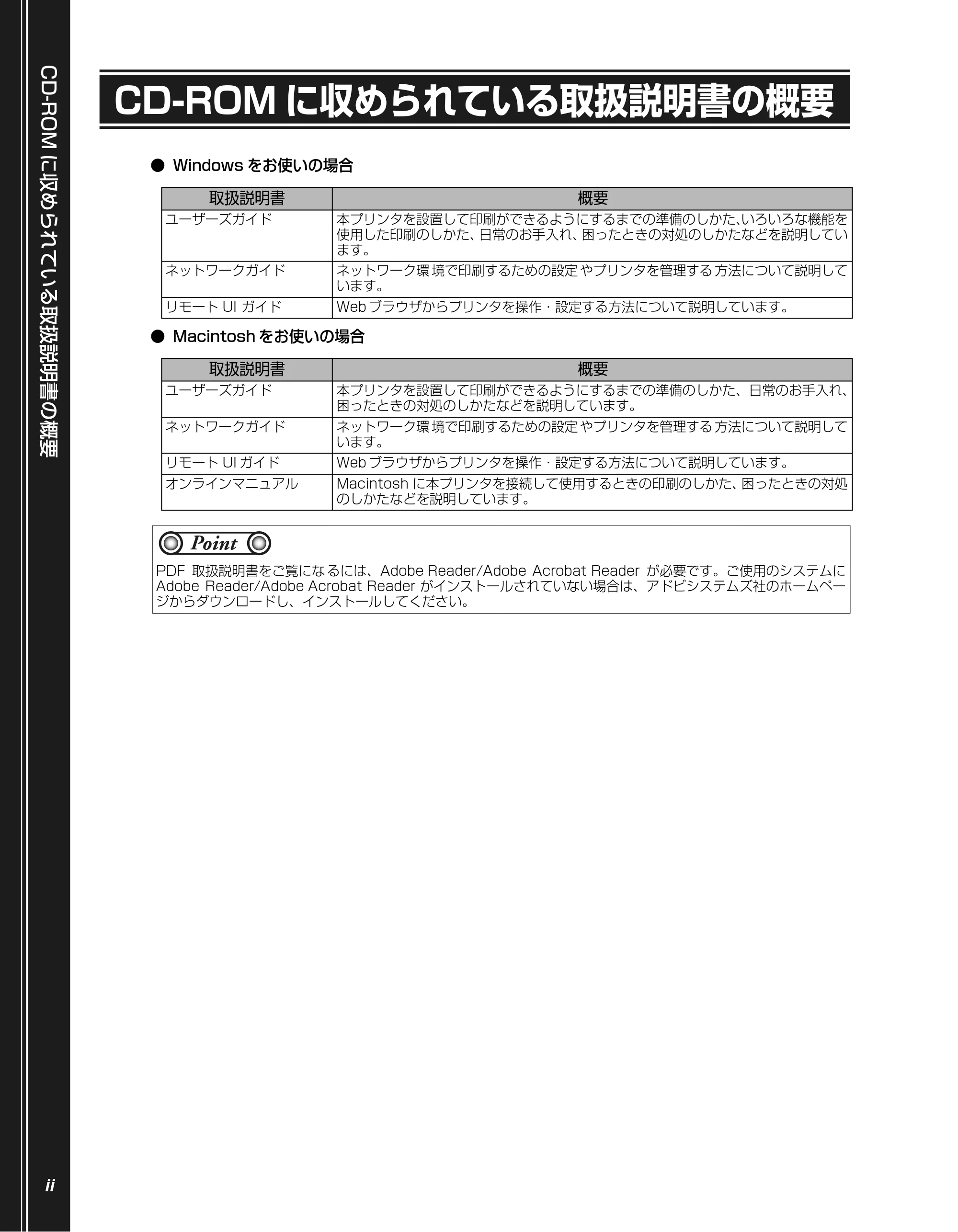 キヤノン LBP5610 かんたん操作ガイド 2007年12月12日掲載 （PDF形式／5.84Mバイト） — CD-ROMに収められている取扱説明書の概要 — 原本ページ — 4ページ