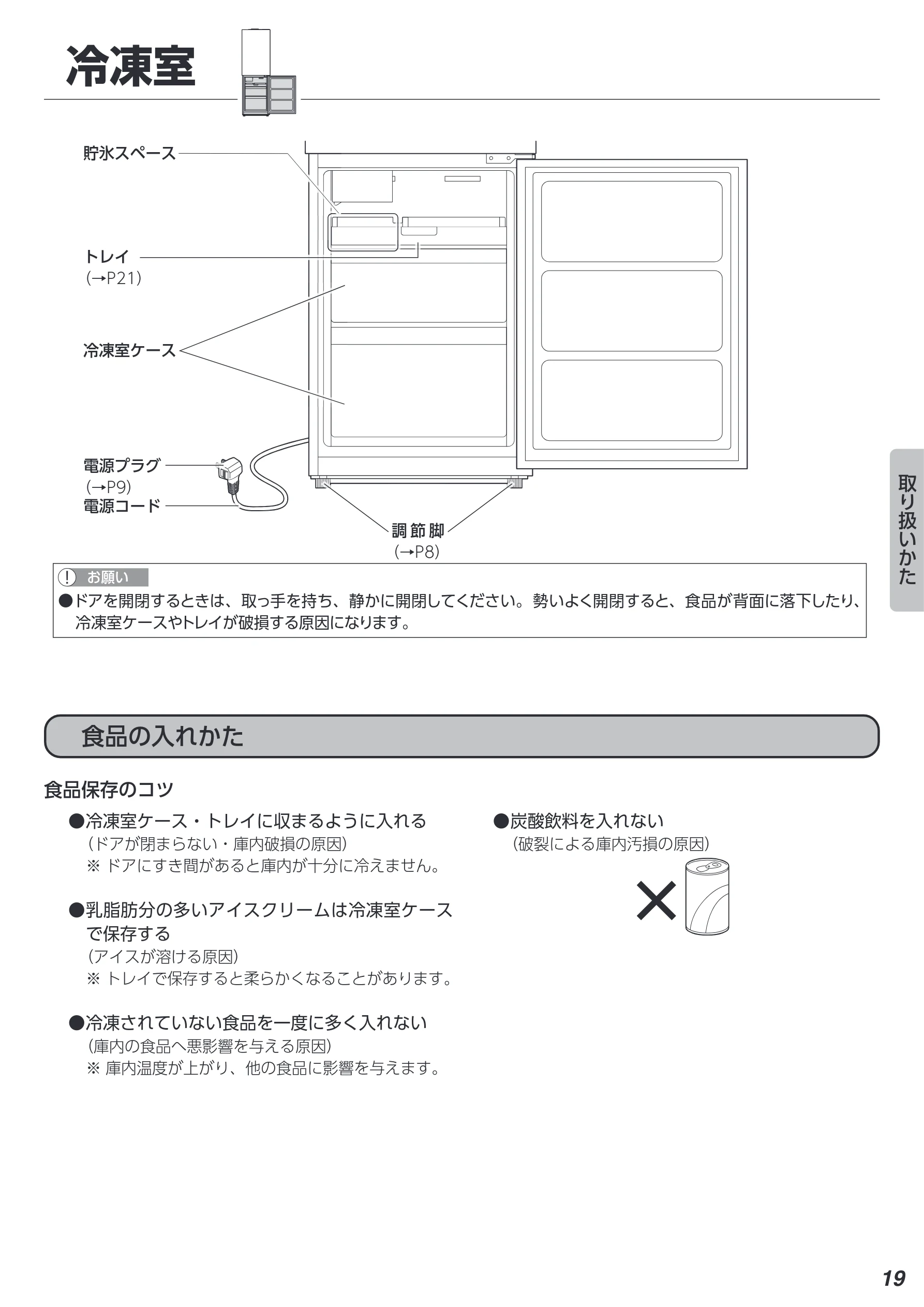 アイリスオーヤマ IRSN-IC30A 取扱説明書 — 冷凍室 — 図版 19-1 — 19ページ