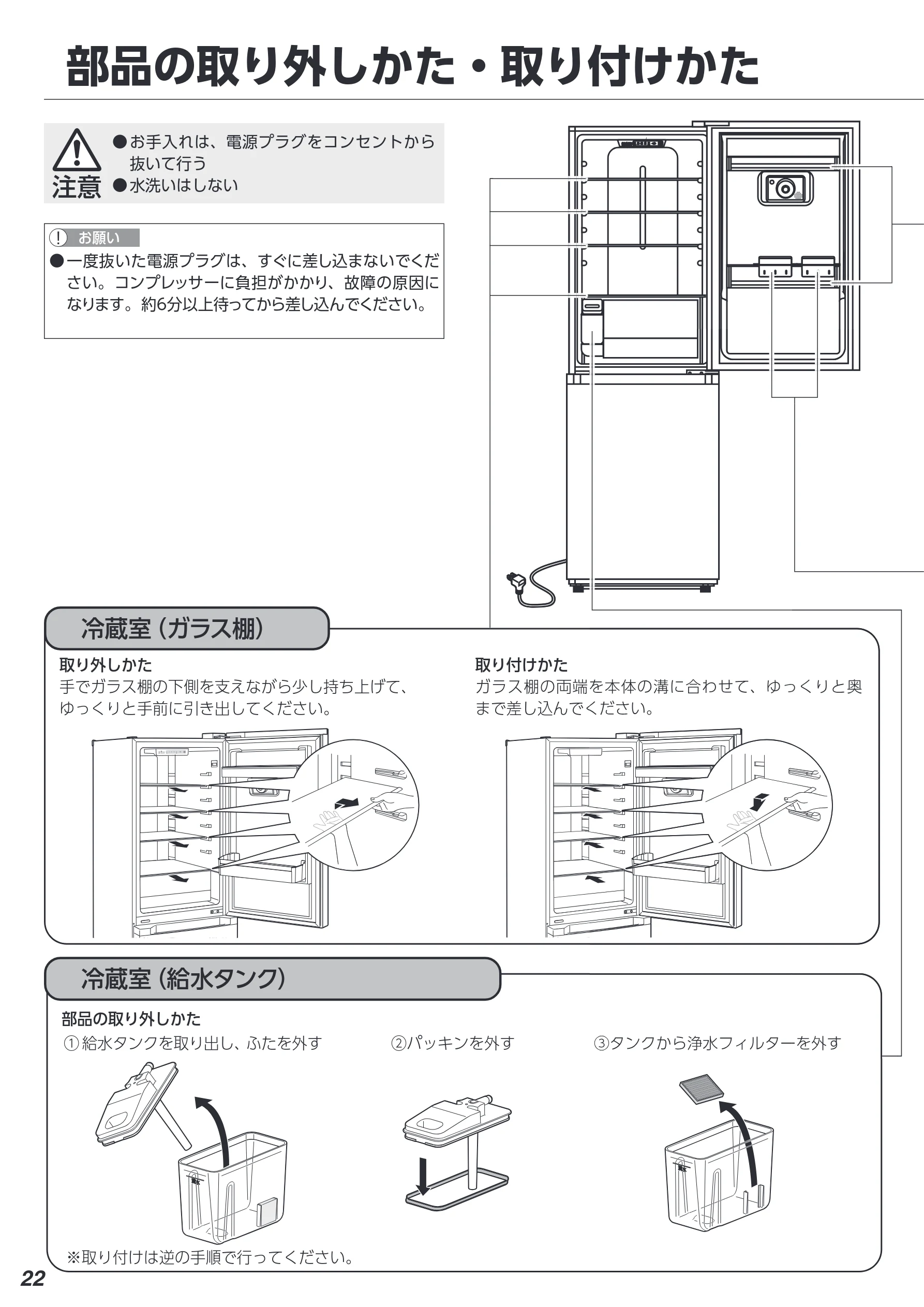 アイリスオーヤマ IRSN-IC30A 取扱説明書 — 部品の取り外しかた・取り付けかた — 図版 22-1 — 22ページ