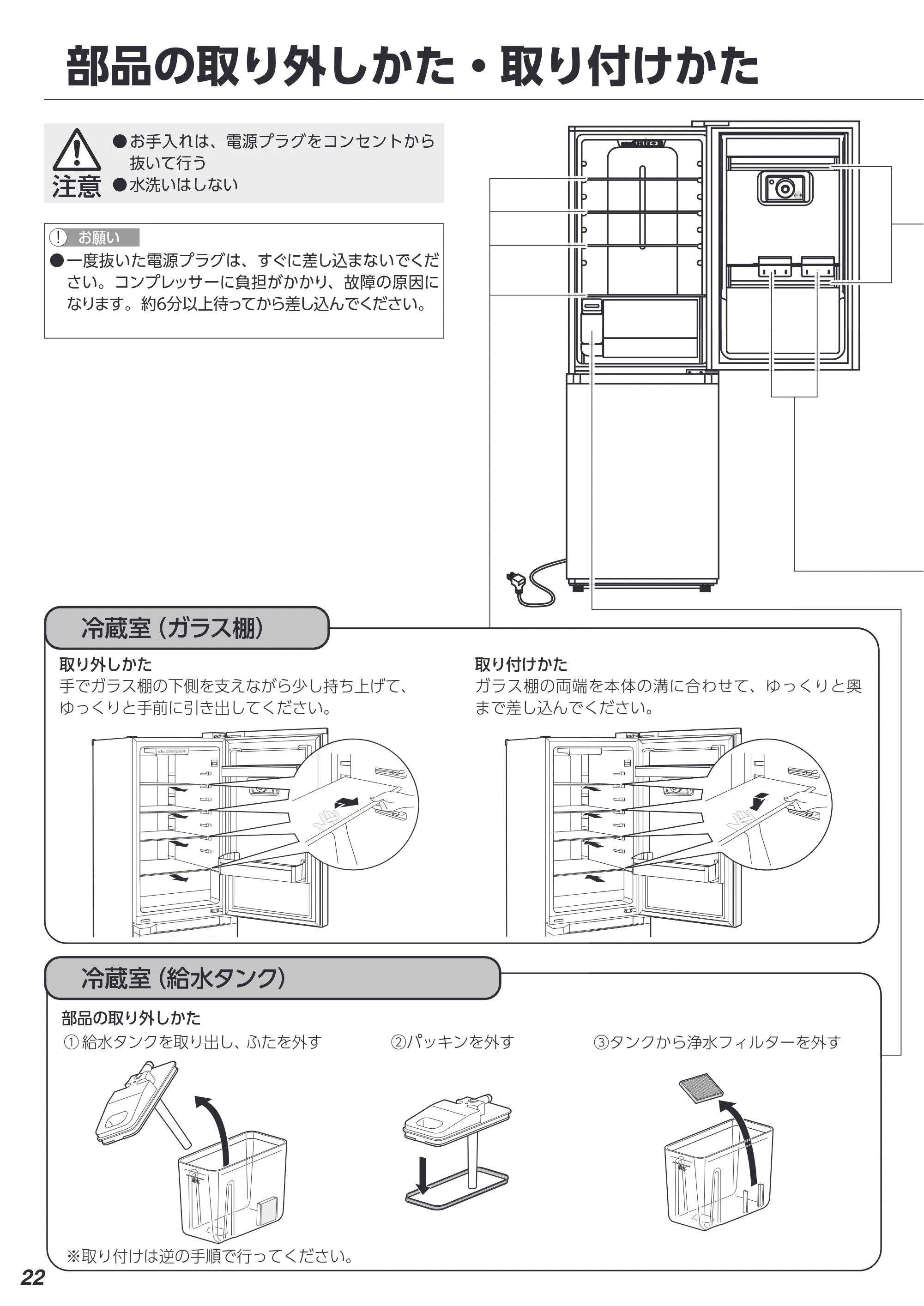 アイリスオーヤマ IRSN-IC30A 取扱説明書 — 部品の取り外しかた・取り付けかた — 原本ページ — 22ページ
