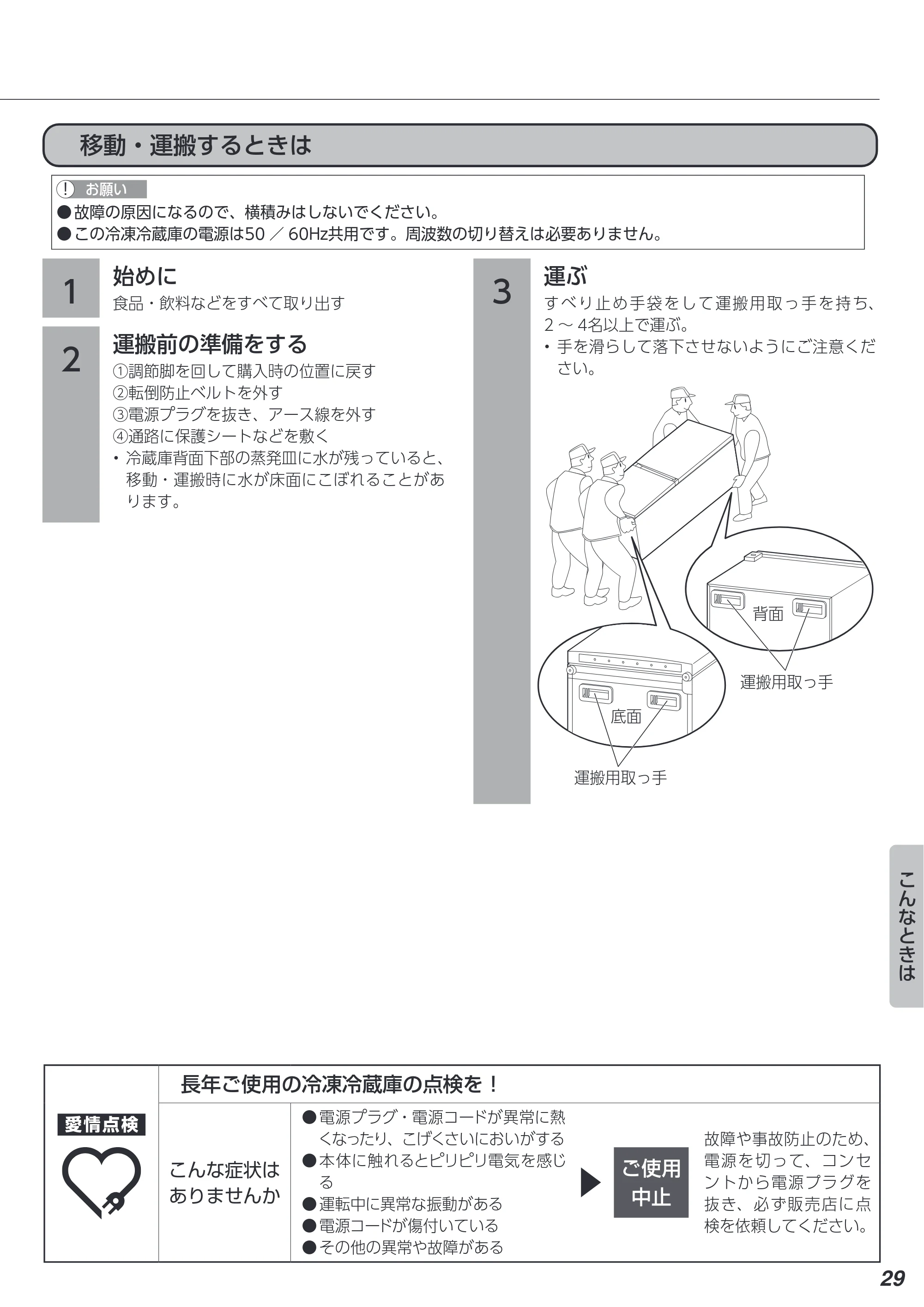 アイリスオーヤマ IRSN-IC30A 取扱説明書 — 移動・運搬するときは — 原本ページ — 29ページ