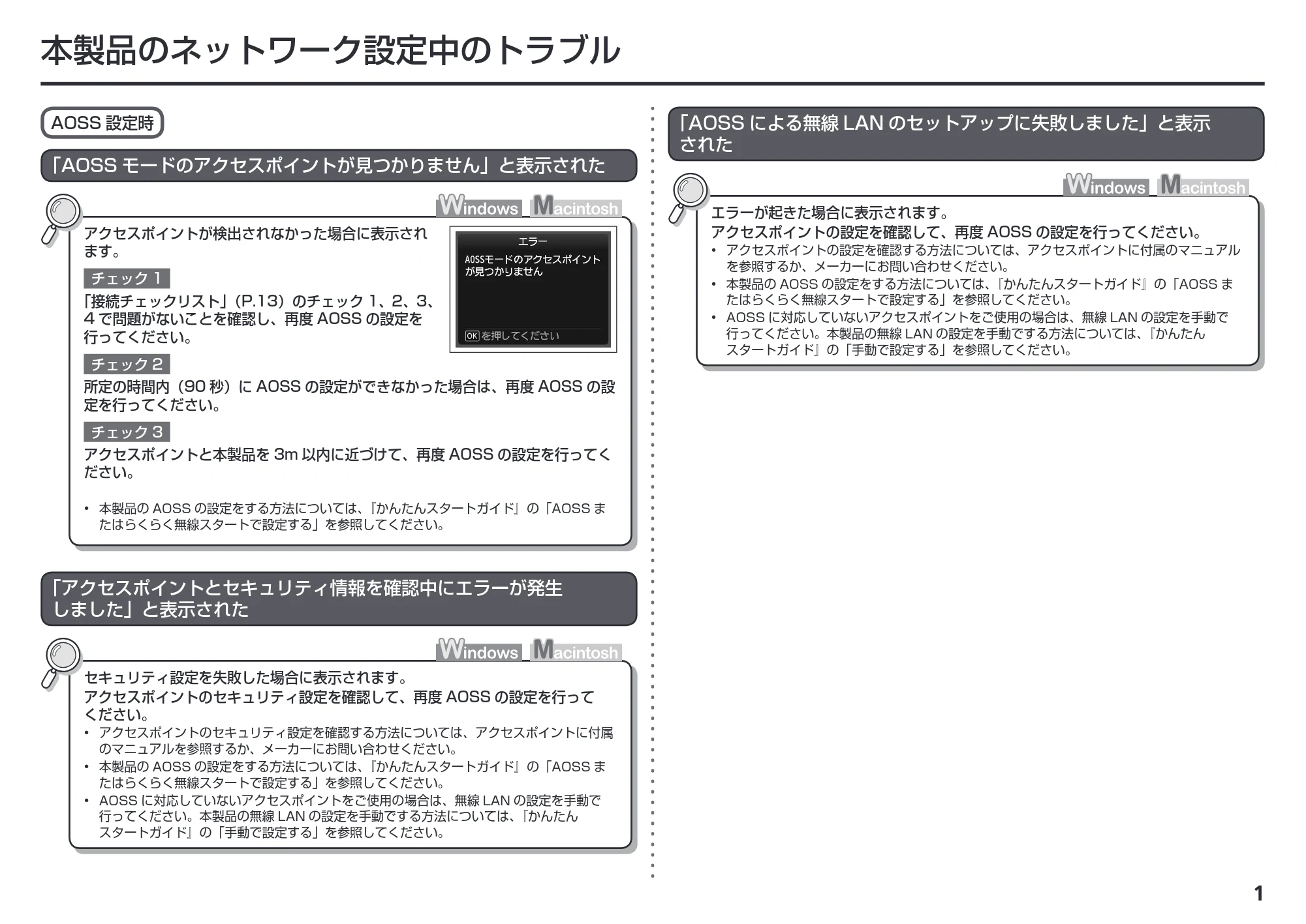 キヤノン PIXUS MG5230 ネットワーク設置で困ったときには (PDF形式/2.79Mバイト) — 本製品のネットワーク設定中のトラブル — 原本ページ — 3ページ