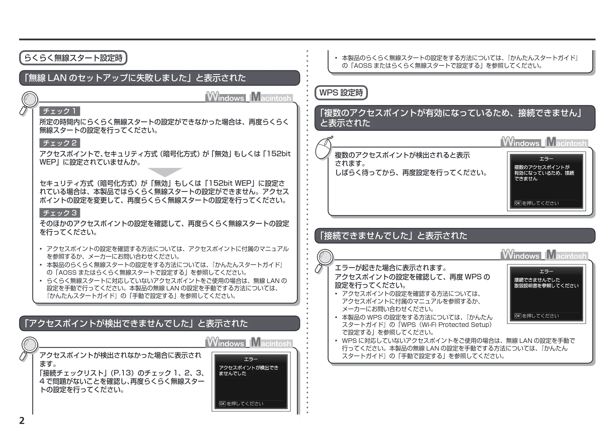 キヤノン PIXUS MG5230 ネットワーク設置で困ったときには (PDF形式/2.79Mバイト) — らくらく無線スタート設定時 — 原本ページ — 4ページ