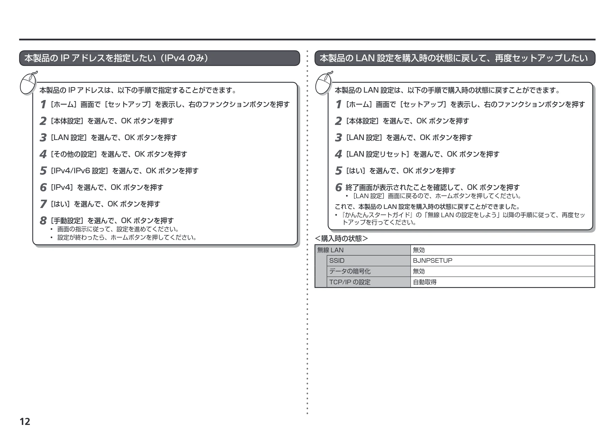 キヤノン PIXUS MG5230 ネットワーク設置で困ったときには (PDF形式/2.79Mバイト) — 本製品のIP アドレスを指定したい(IPv4 のみ) — 原本ページ — 14ページ
