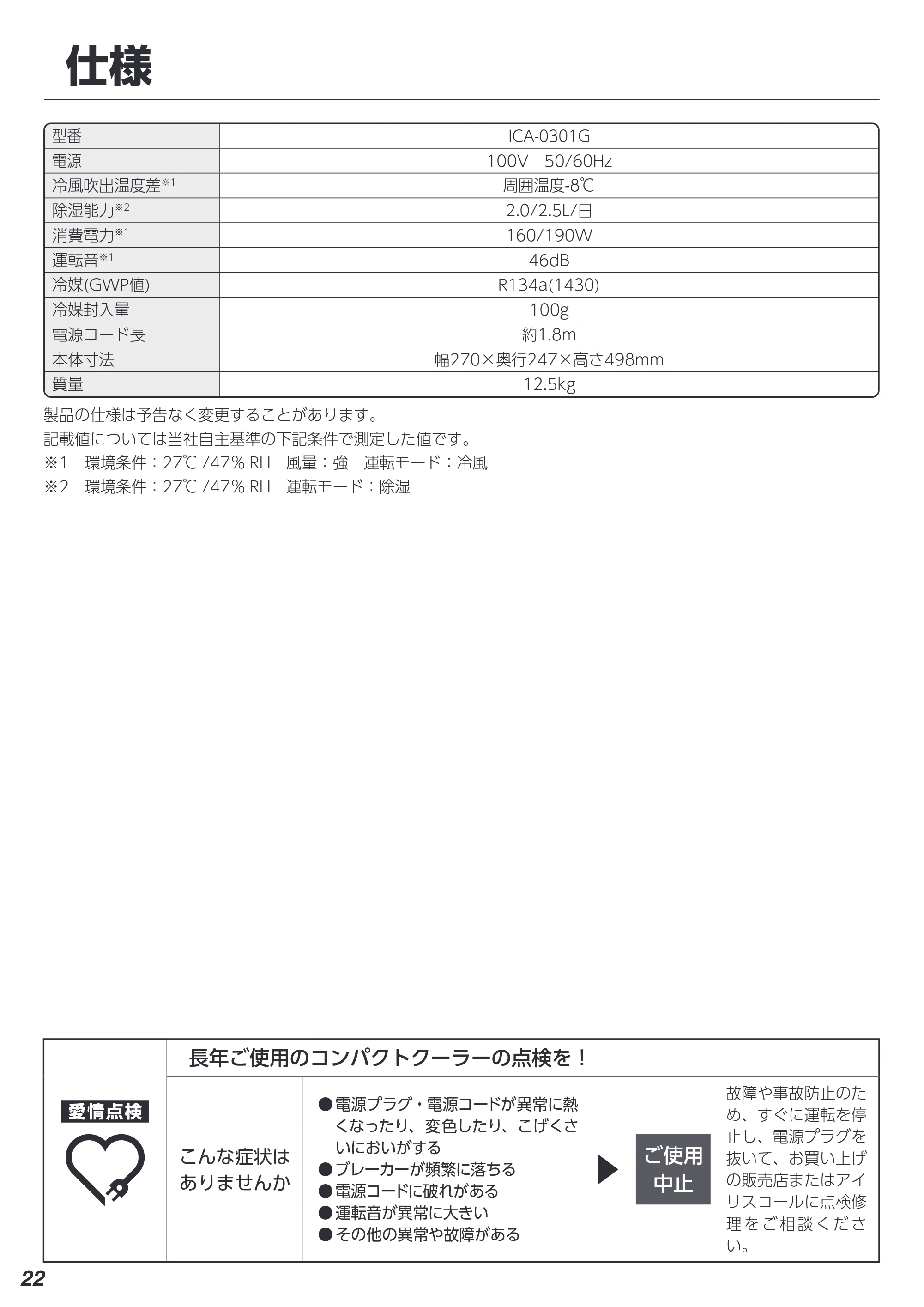 アイリスオーヤマ ICA-0301G 取扱説明書 — 原本ページ — 22ページ