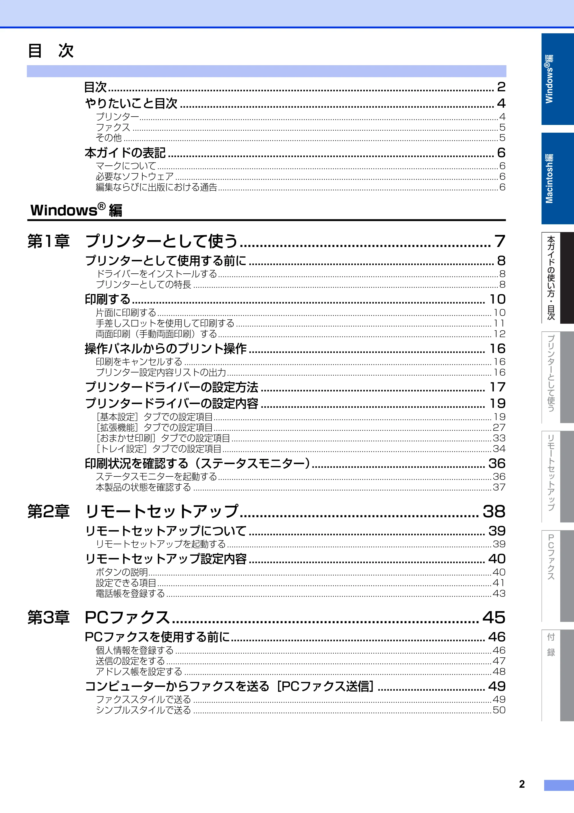 ブラザー FAX-2810N ユーザーズガイド ~パソコン活用編~ — 目次 — 原本ページ — 2ページ