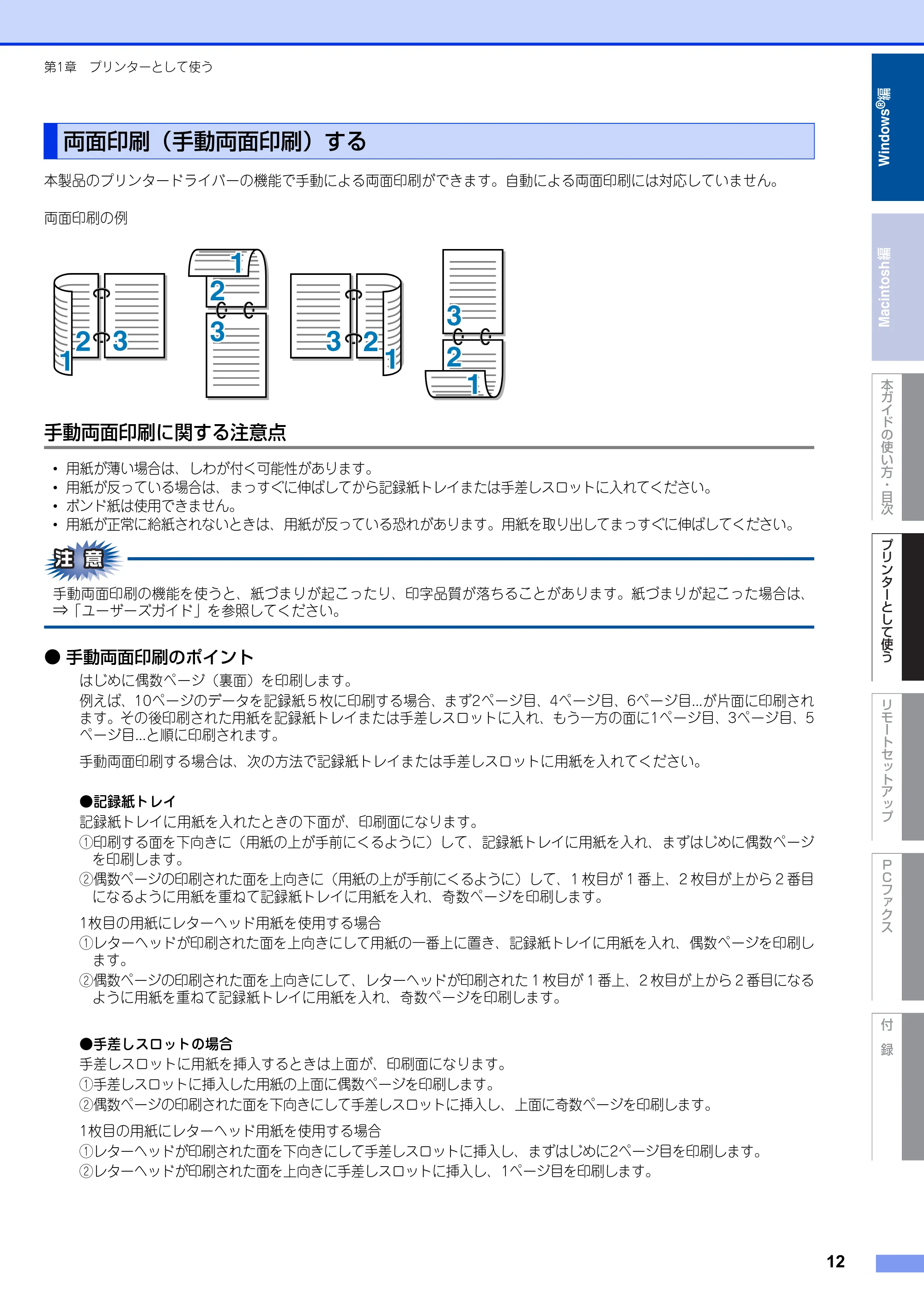 ブラザー FAX-2810N ユーザーズガイド ~パソコン活用編~ — 両面印刷(手動両面印刷)する — 原本ページ — 12ページ