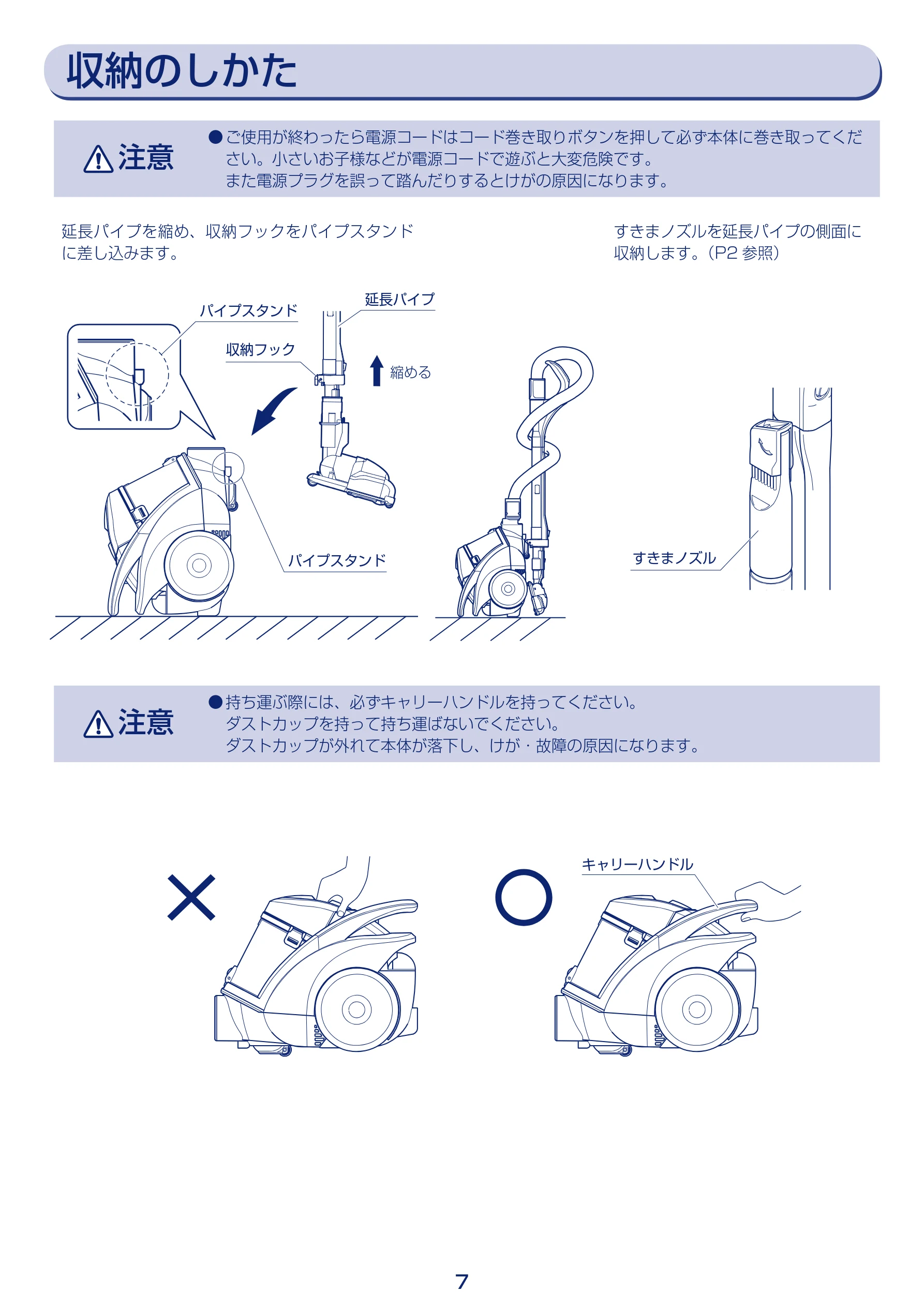 アイリスオーヤマ KIC-C100MK 取扱説明書 — 収納のしかた — 図版 7-1 — 7ページ