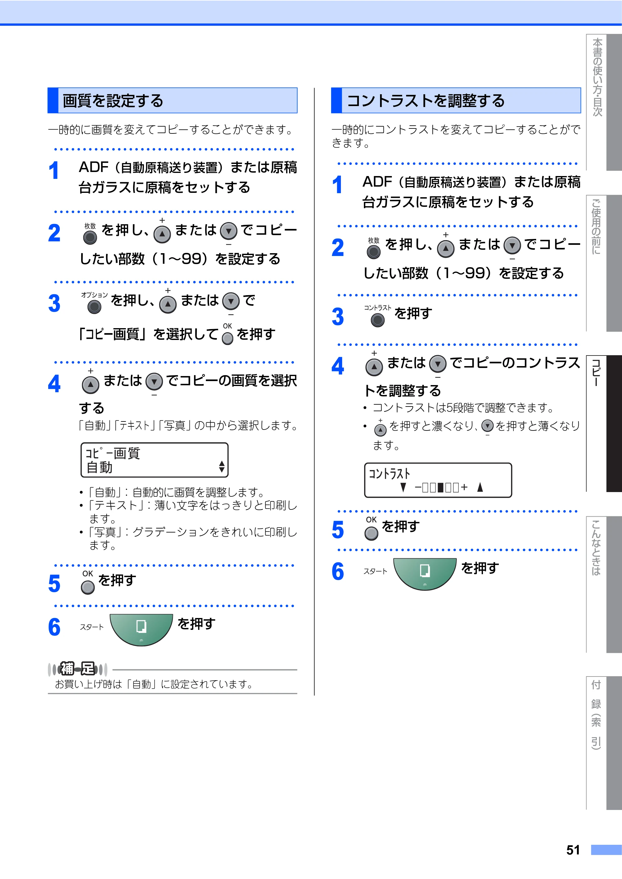 ブラザー DCP-7030 / DCP-7040 取扱説明書（本体） — 画質を設定する — 原本ページ — 51ページ
