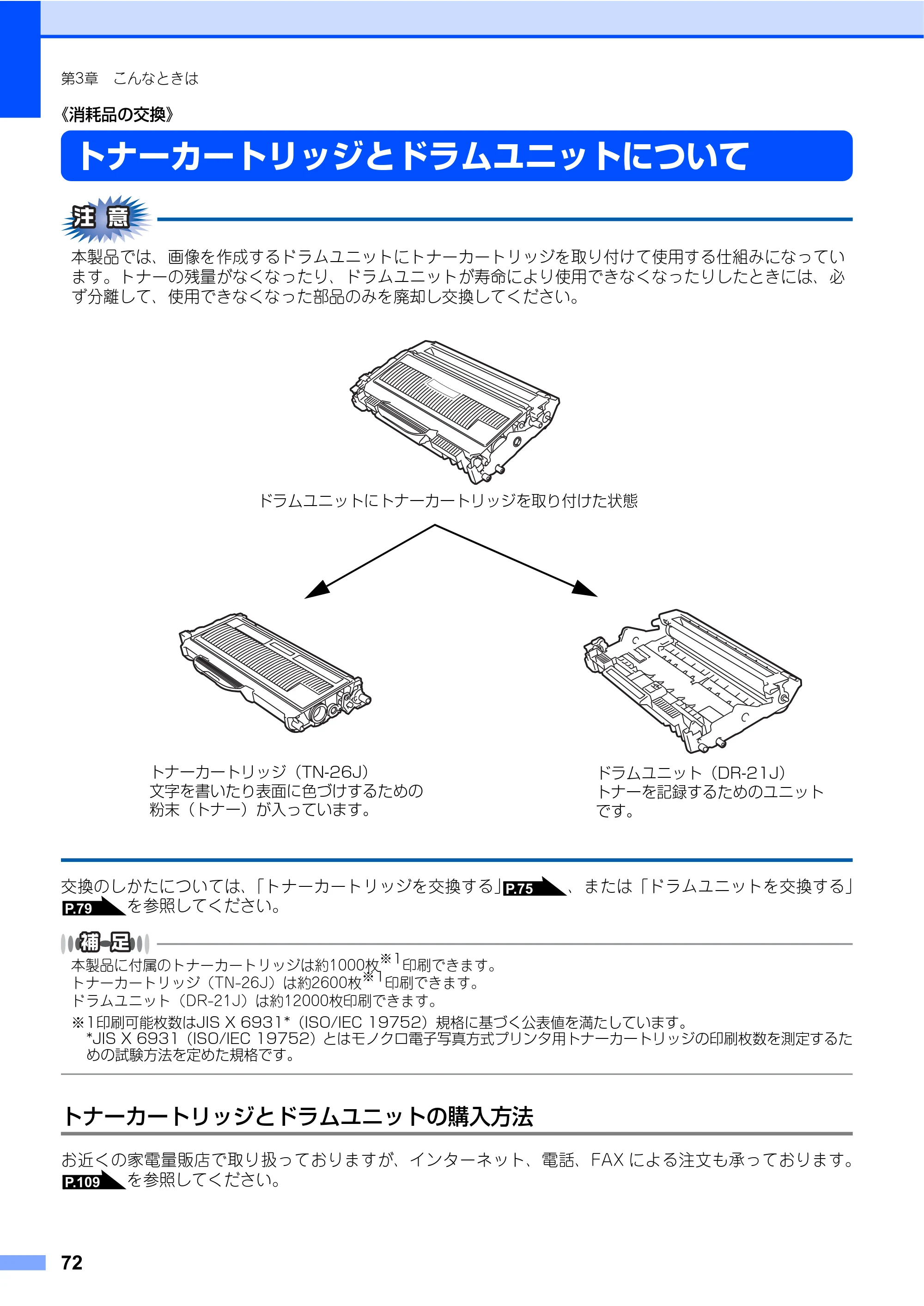 ブラザー DCP-7030 / DCP-7040 取扱説明書（本体） — 《消耗品の交換》 — 原本ページ — 72ページ