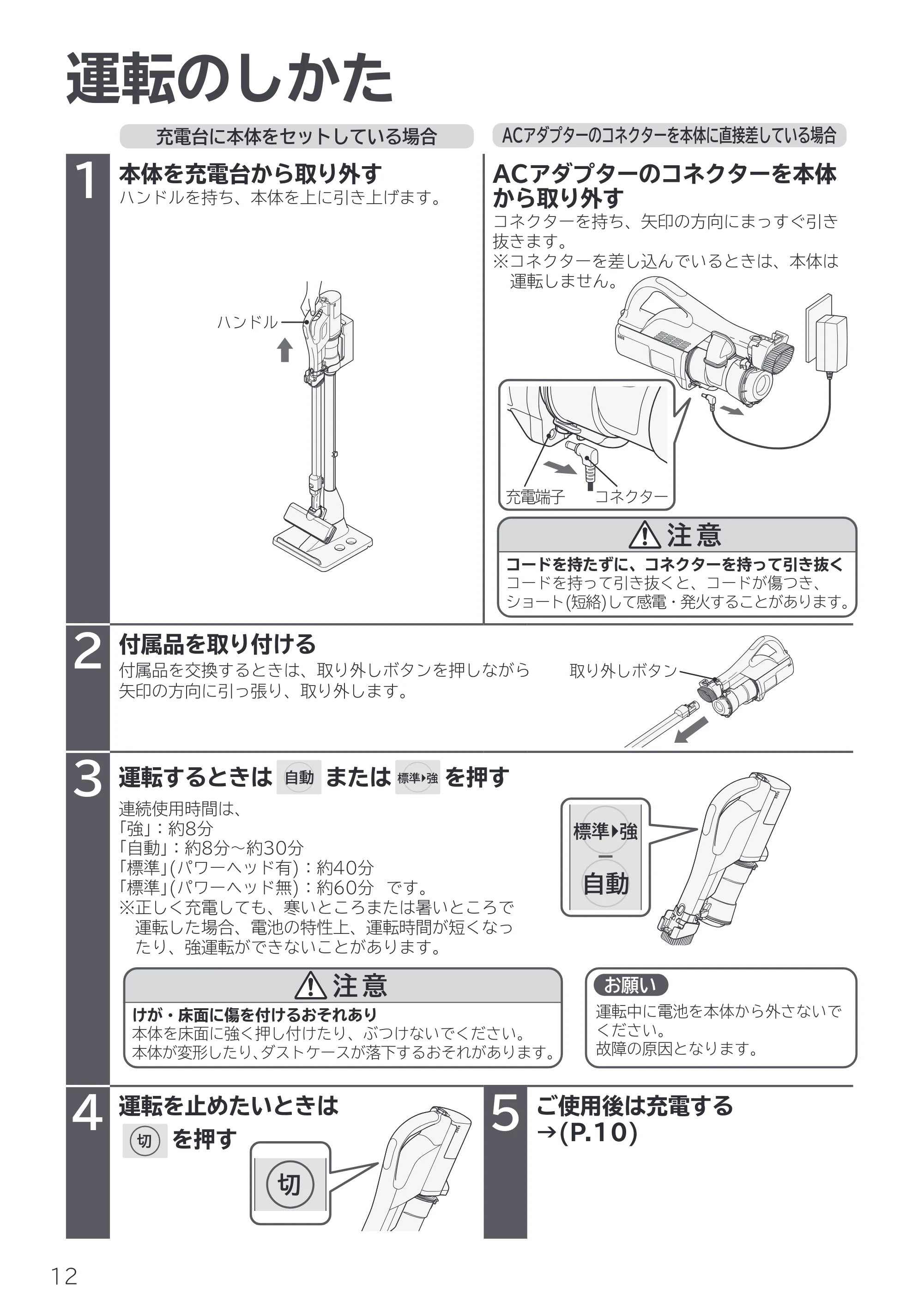 日立 PV-BL50P 取扱説明書 — 運転のしかた — 原本ページ — 12ページ